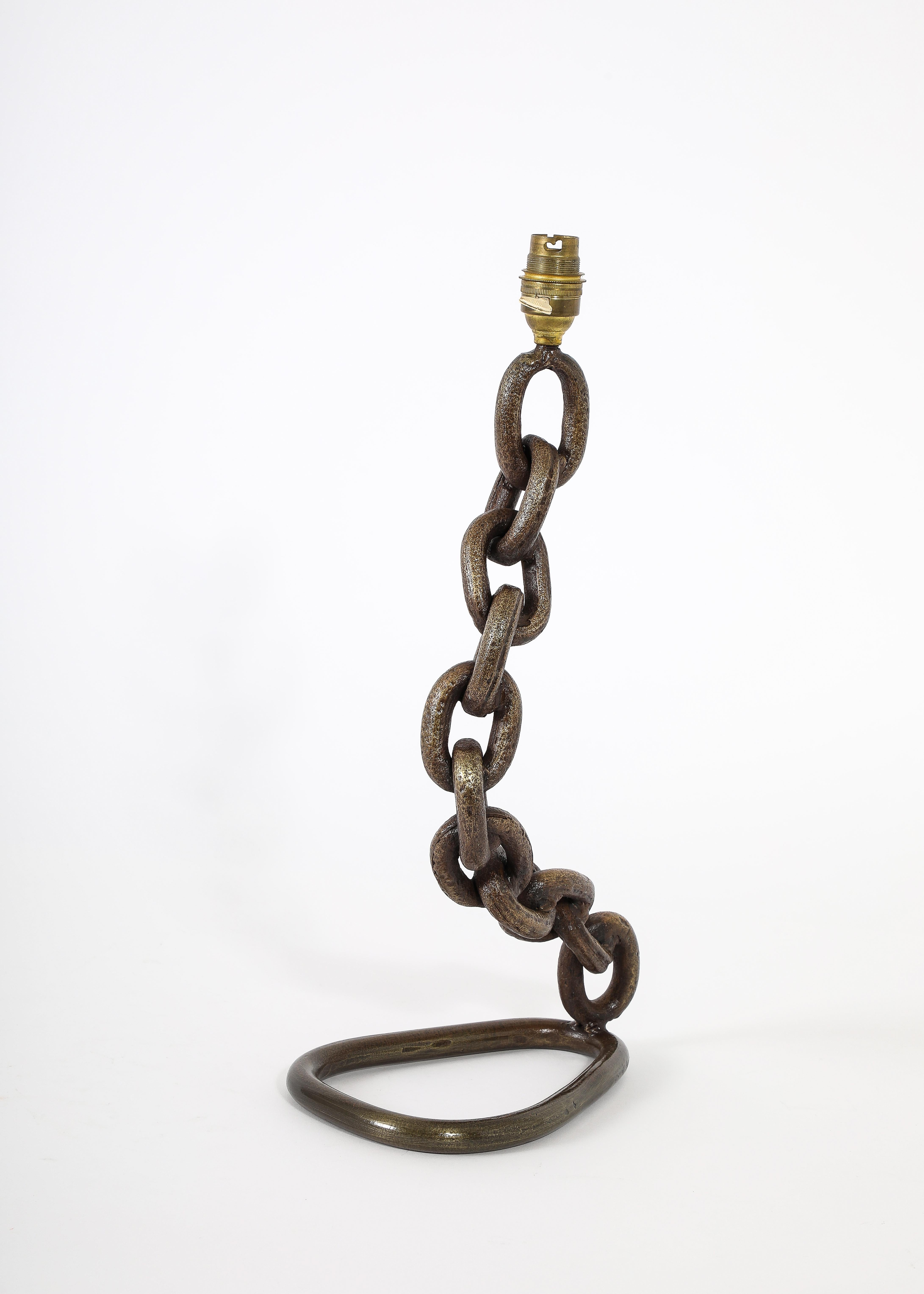 Bronze Chain Link Table Lamp, France 1950's For Sale 5
