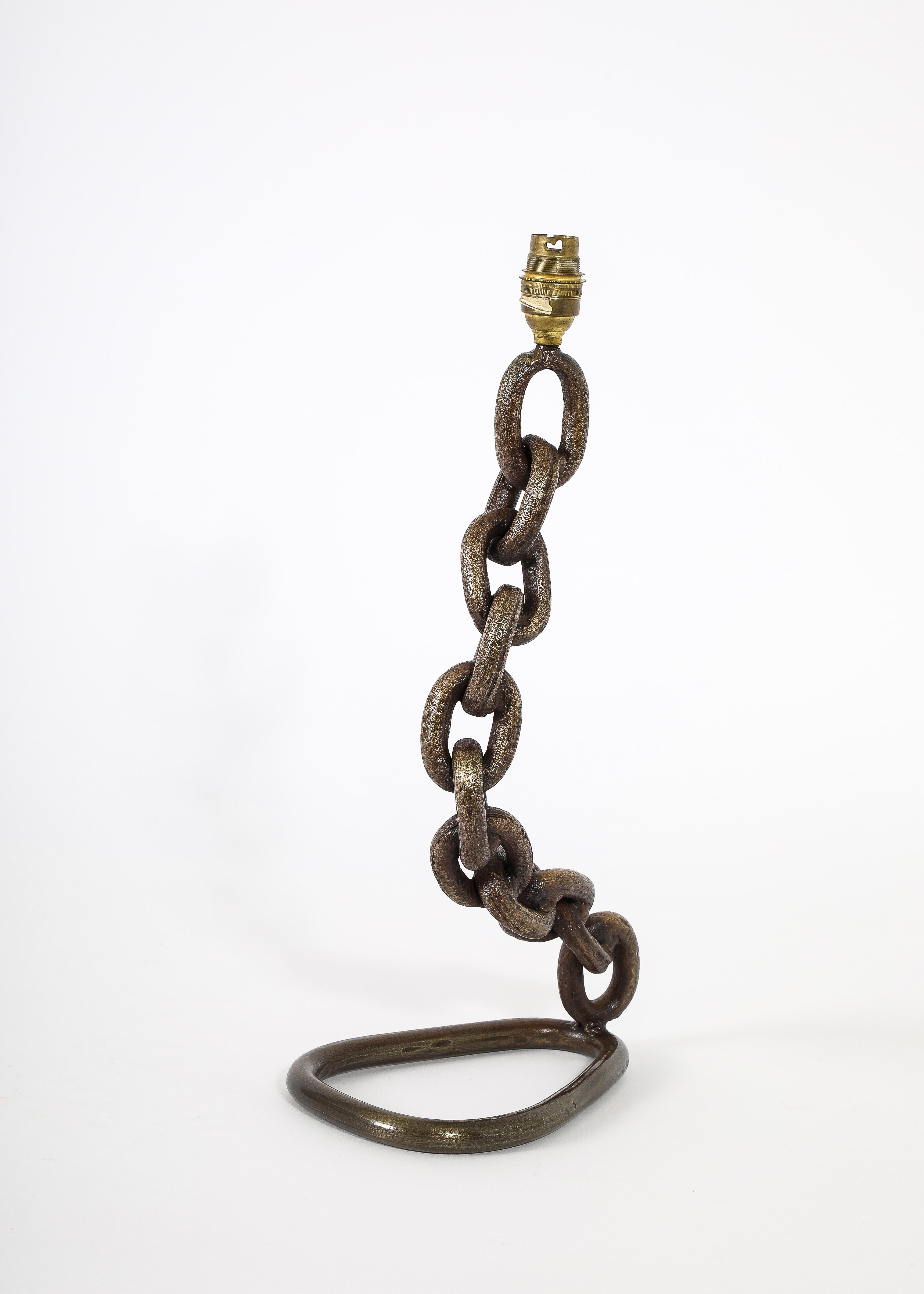Bronze Chain Link Table Lamp, France 1950's 5