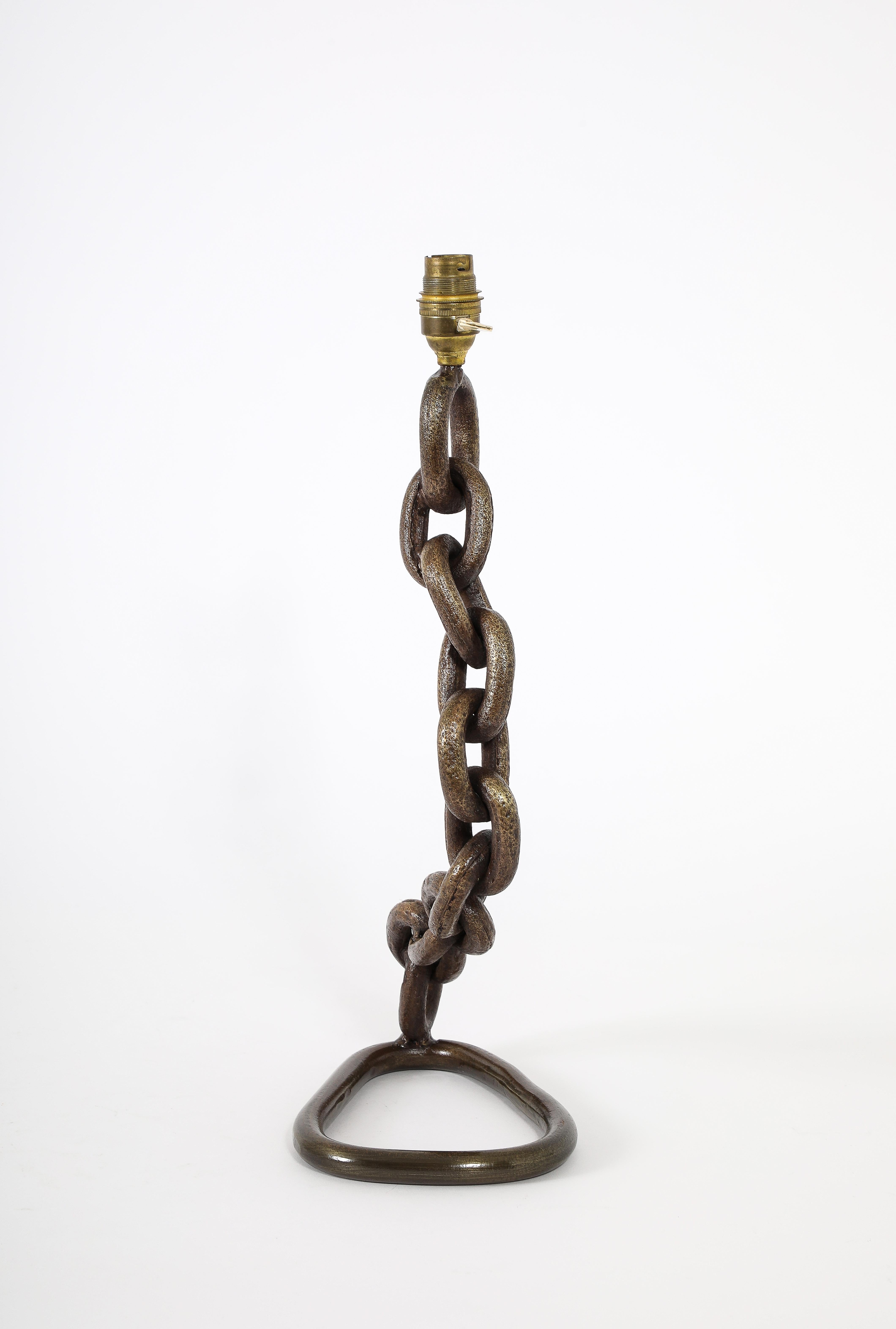 Bronze Chain Link Table Lamp, France 1950's For Sale 6