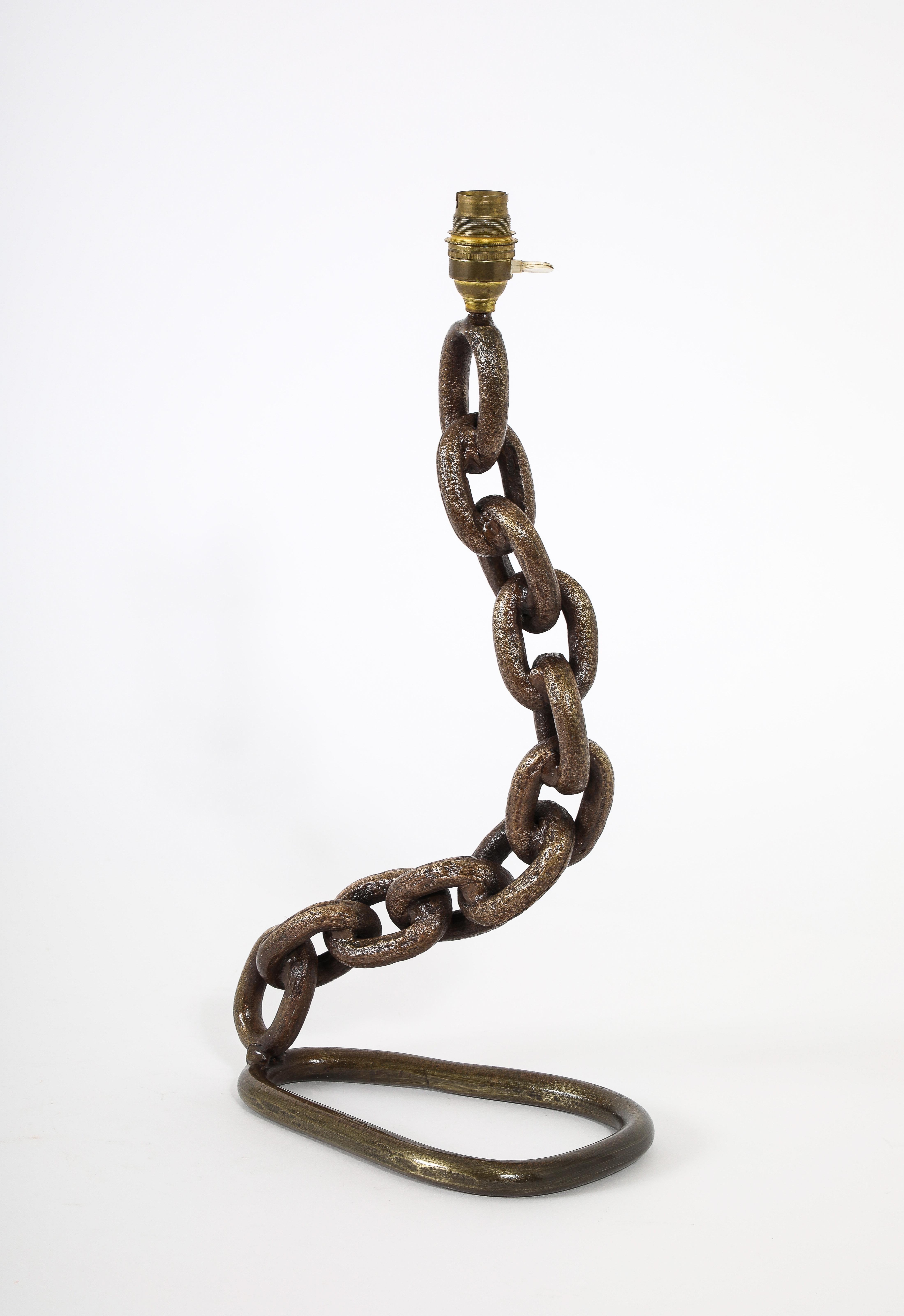 Bronze Chain Link Table Lamp, France 1950's For Sale 7