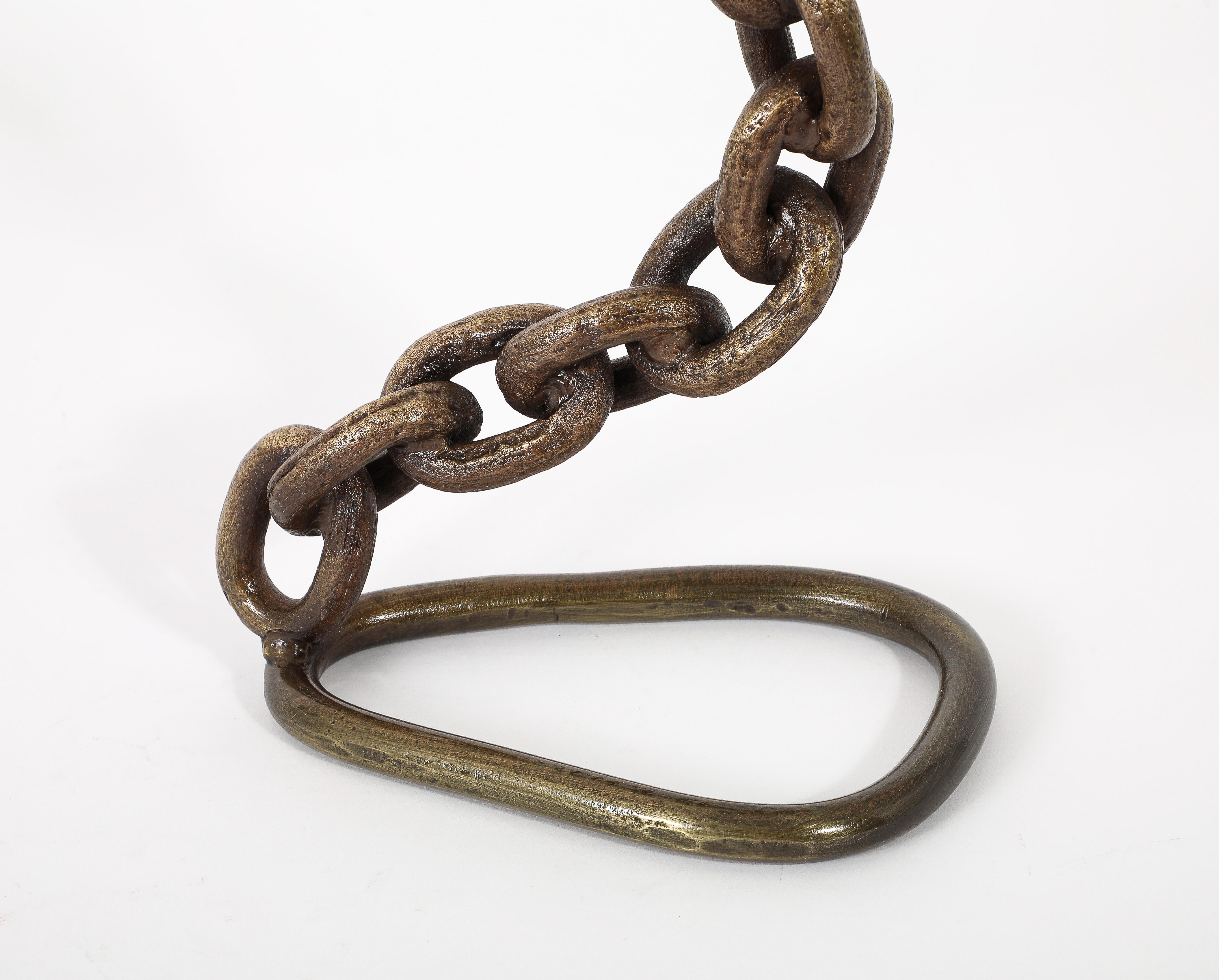 Bronze Chain Link Table Lamp, France 1950's For Sale 9