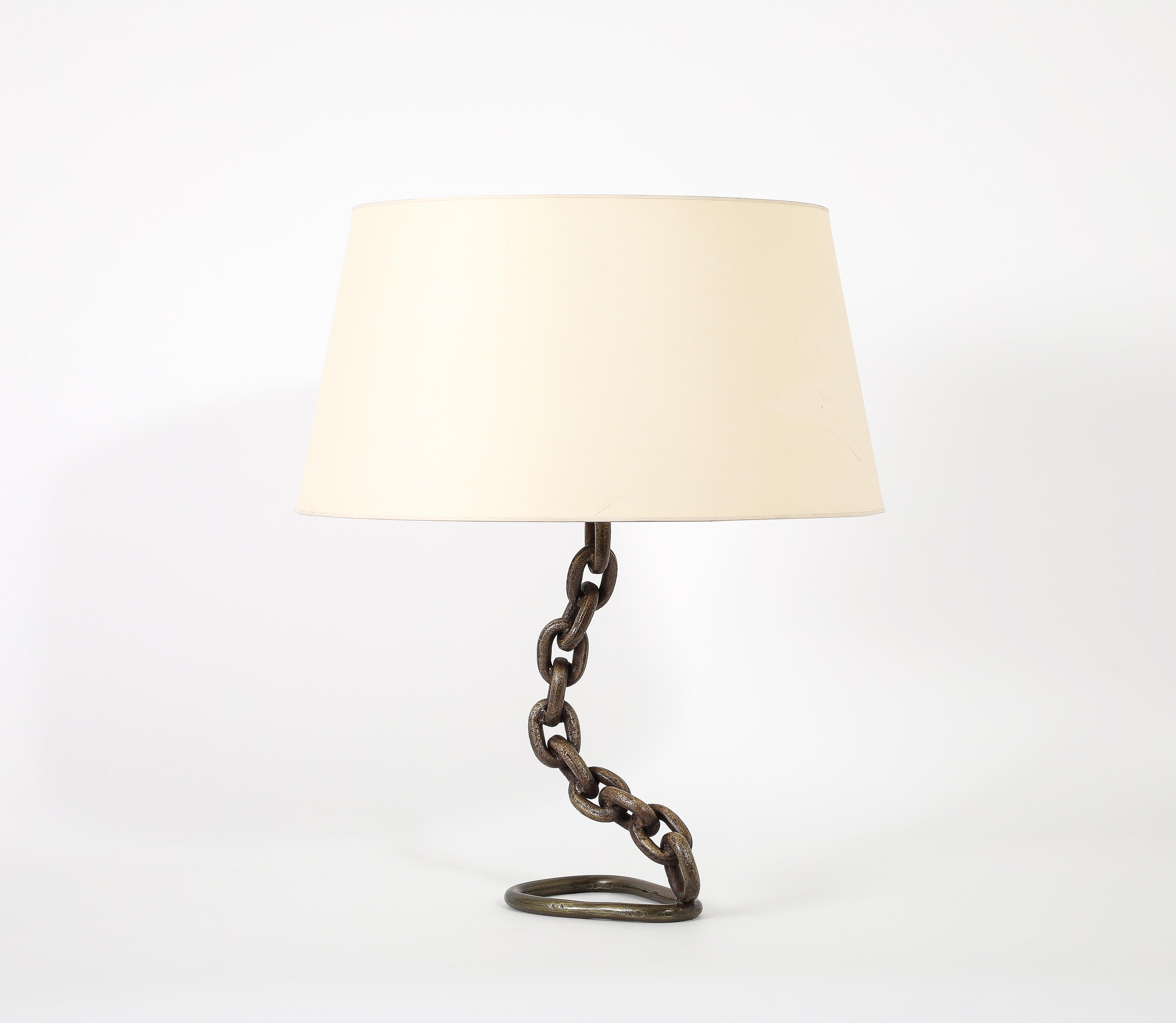 Bronze Chain Link Table Lamp, France 1950's For Sale 10