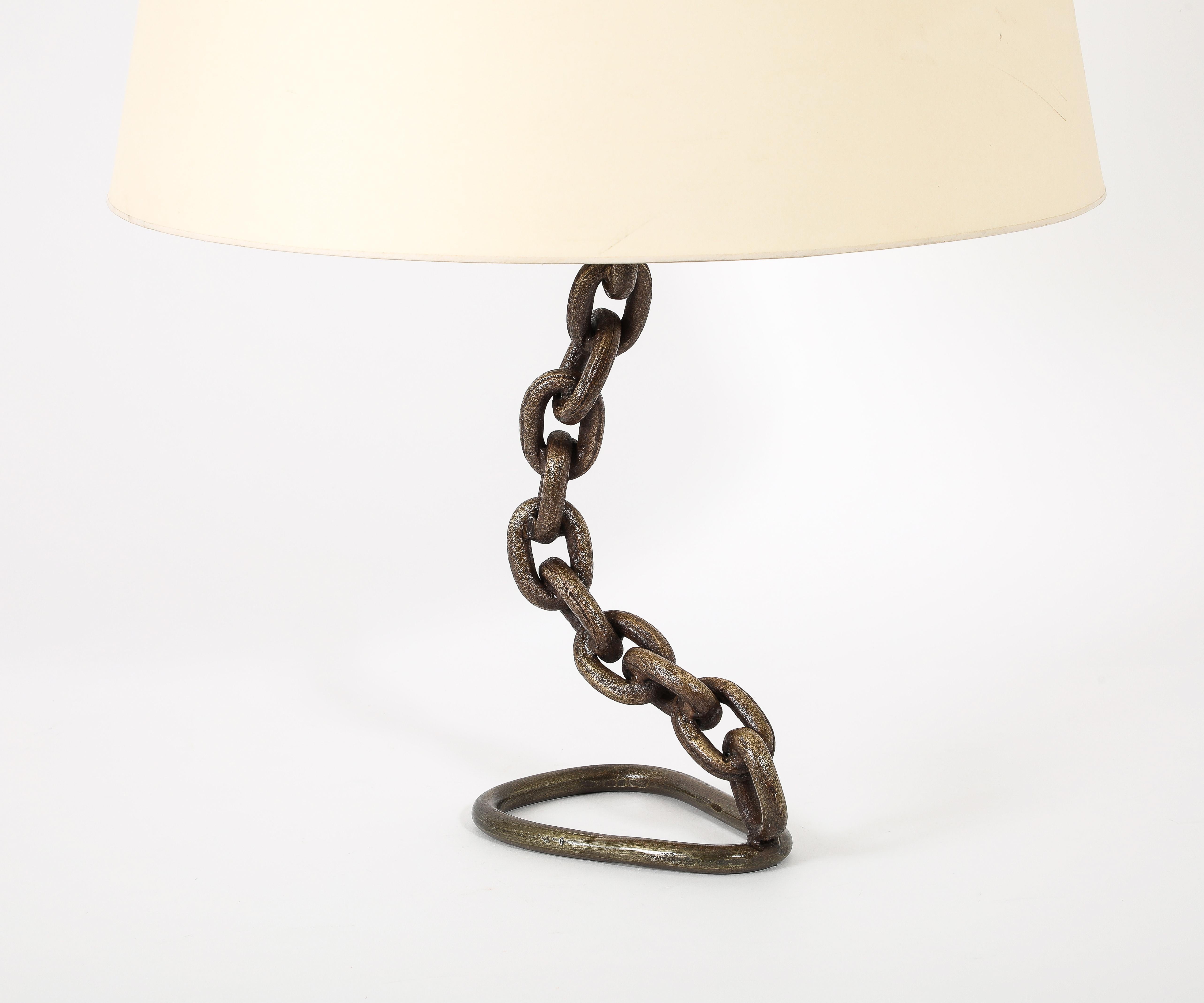 Bronze Chain Link Table Lamp, France 1950's For Sale 11
