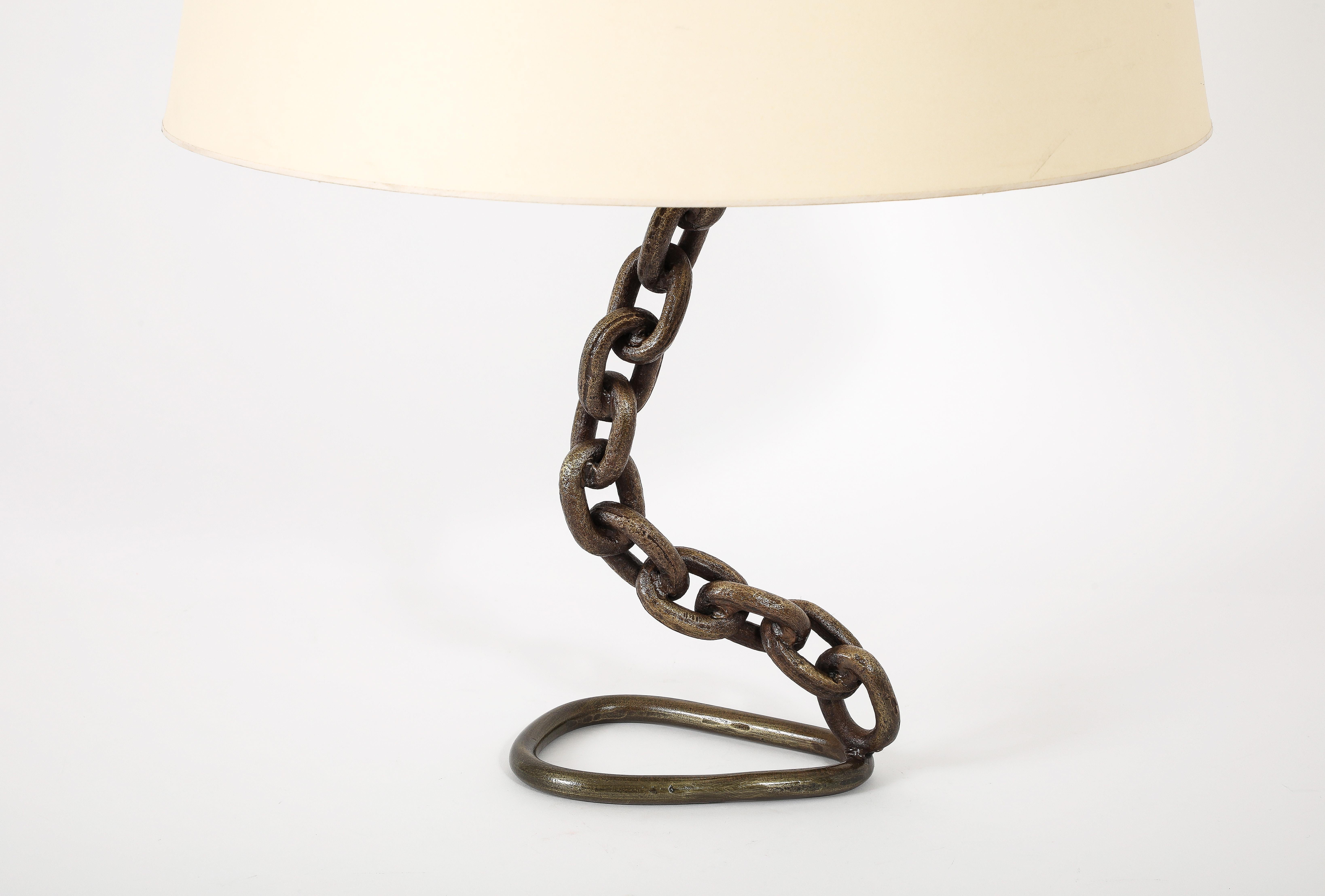 Bronze Chain Link Table Lamp, France 1950's For Sale 12