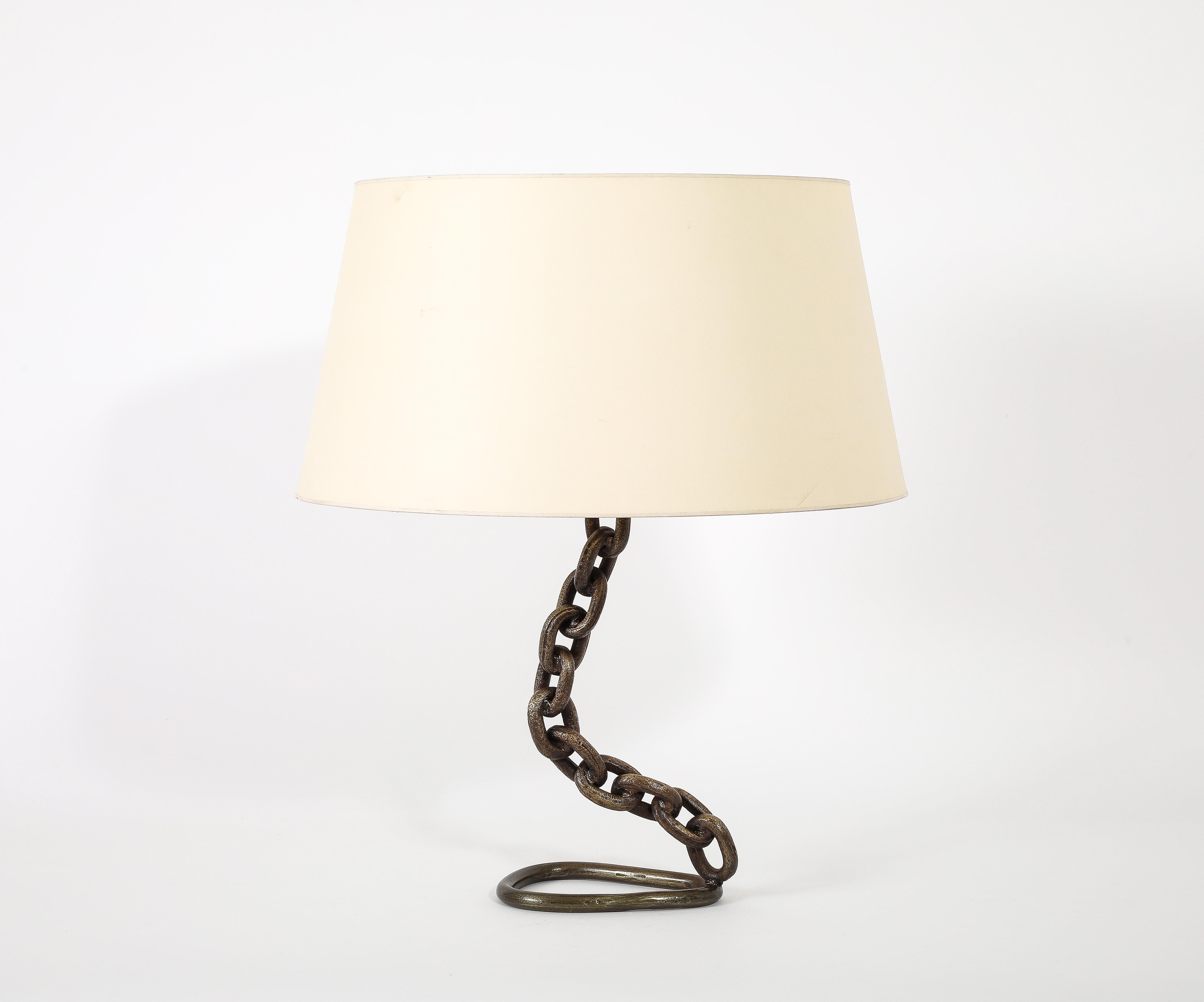 Bronze Chain Link Table Lamp, France 1950's For Sale 13
