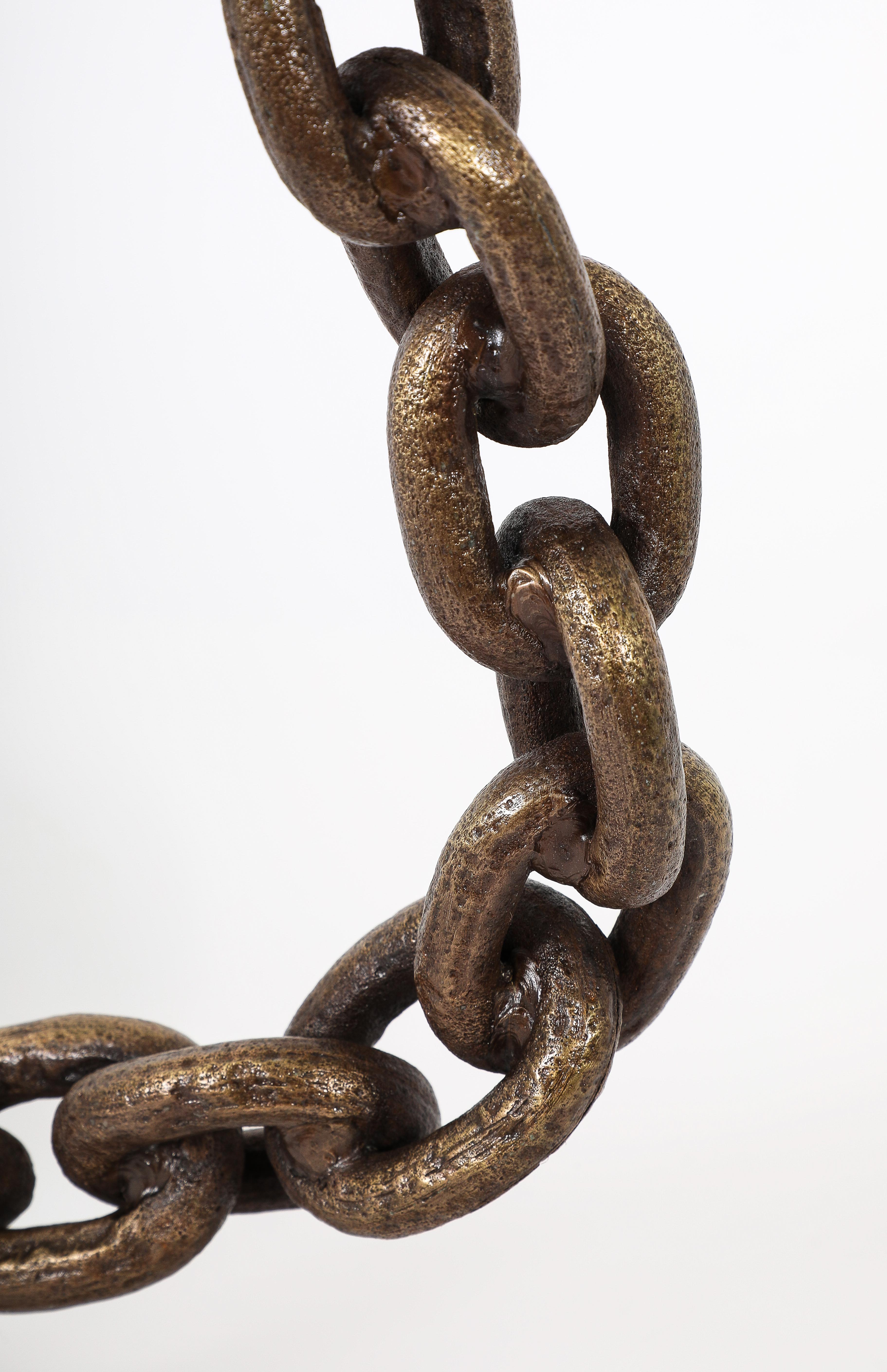 French Bronze Chain Link Table Lamp, France 1950's