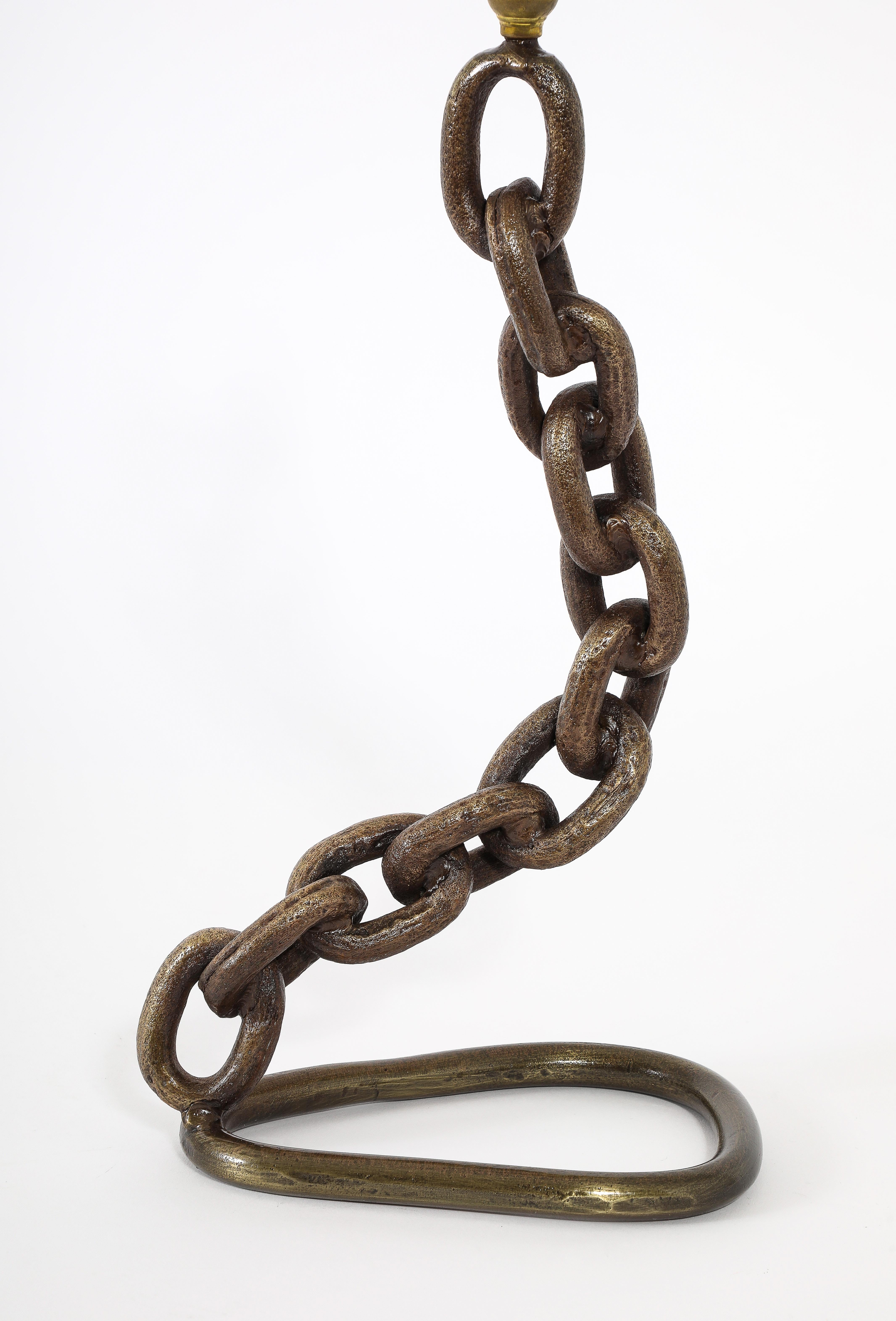 20th Century Bronze Chain Link Table Lamp, France 1950's For Sale