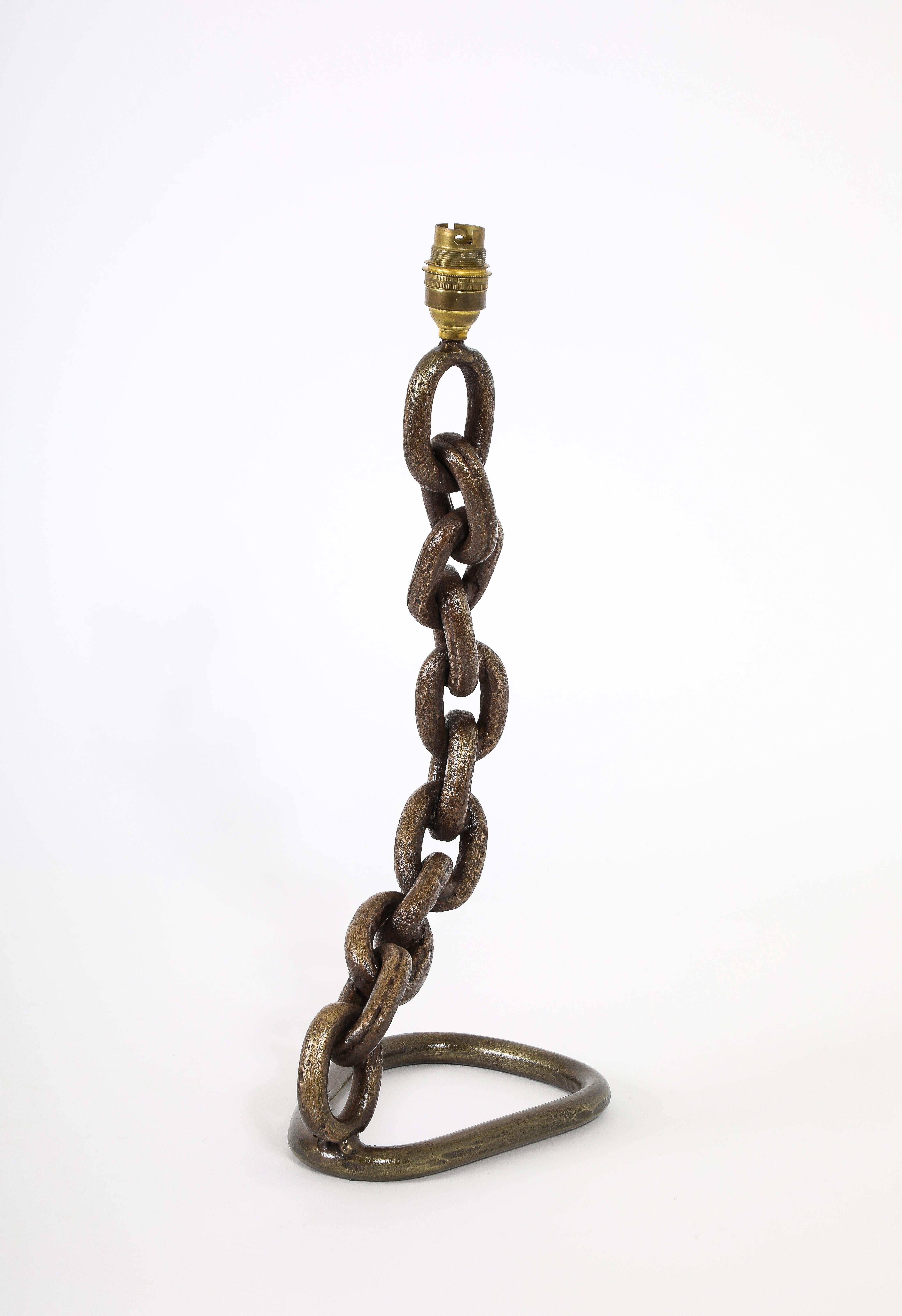 Bronze Chain Link Table Lamp, France 1950's For Sale 1