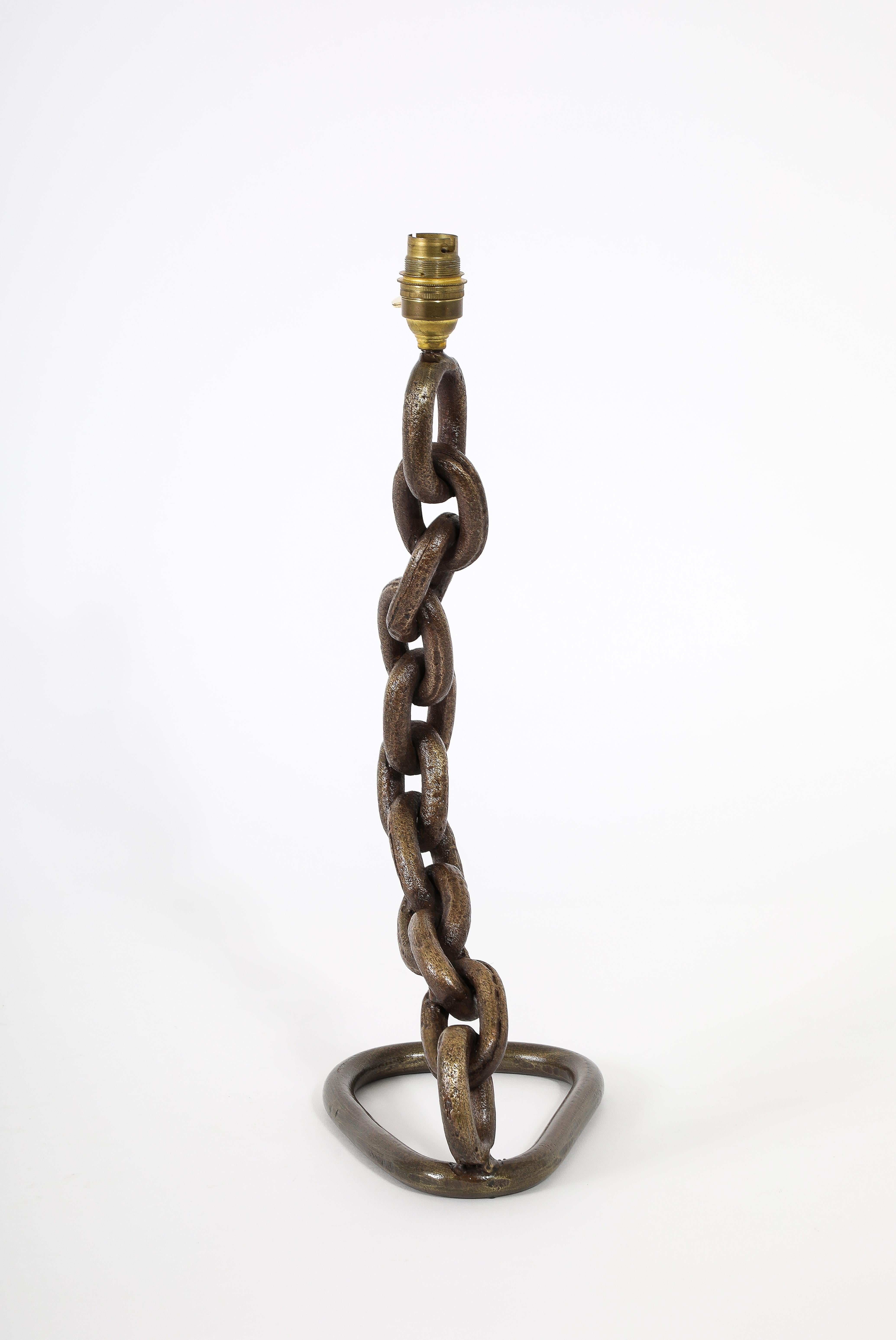 Bronze Chain Link Table Lamp, France 1950's For Sale 2
