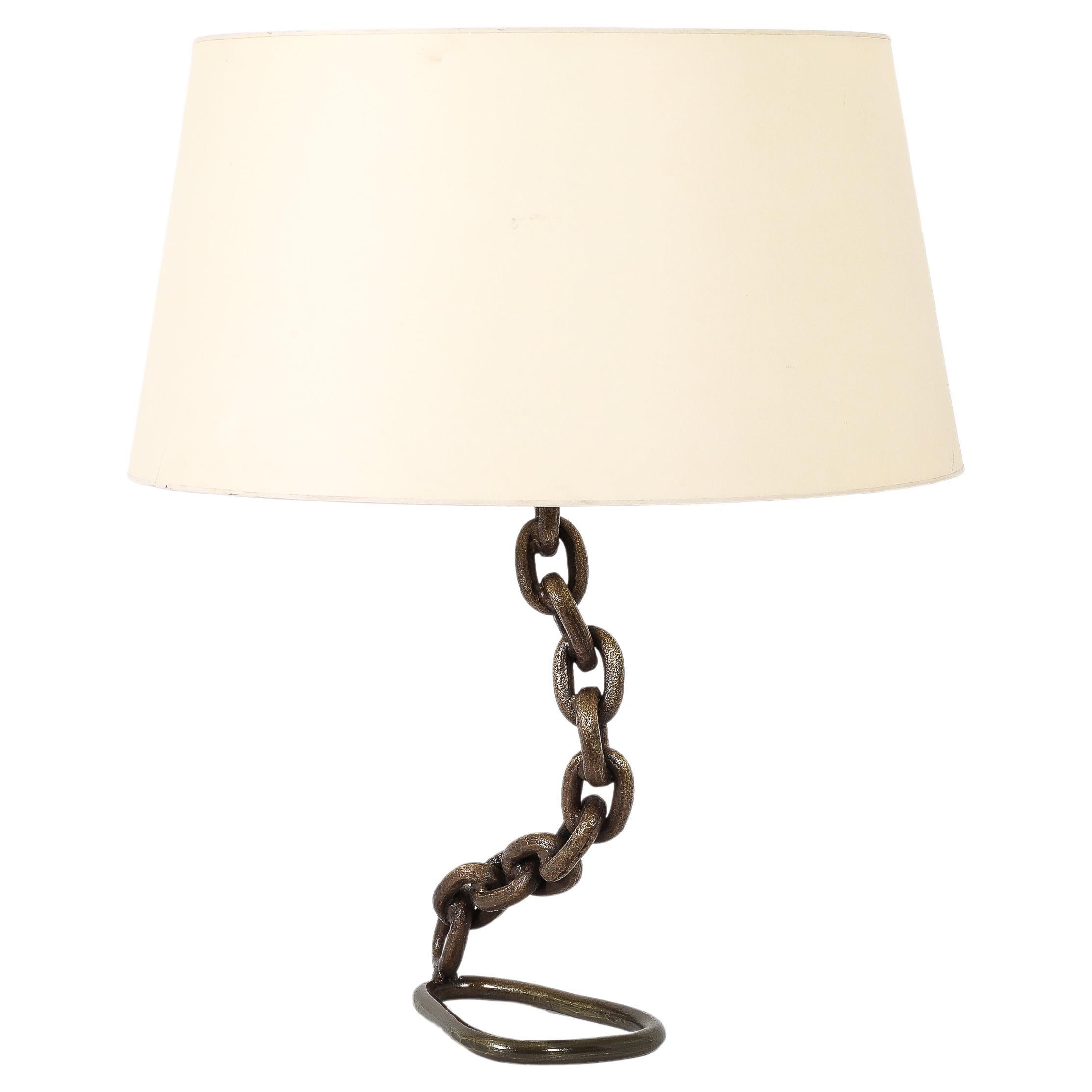 Bronze Chain Link Table Lamp, France 1950's For Sale