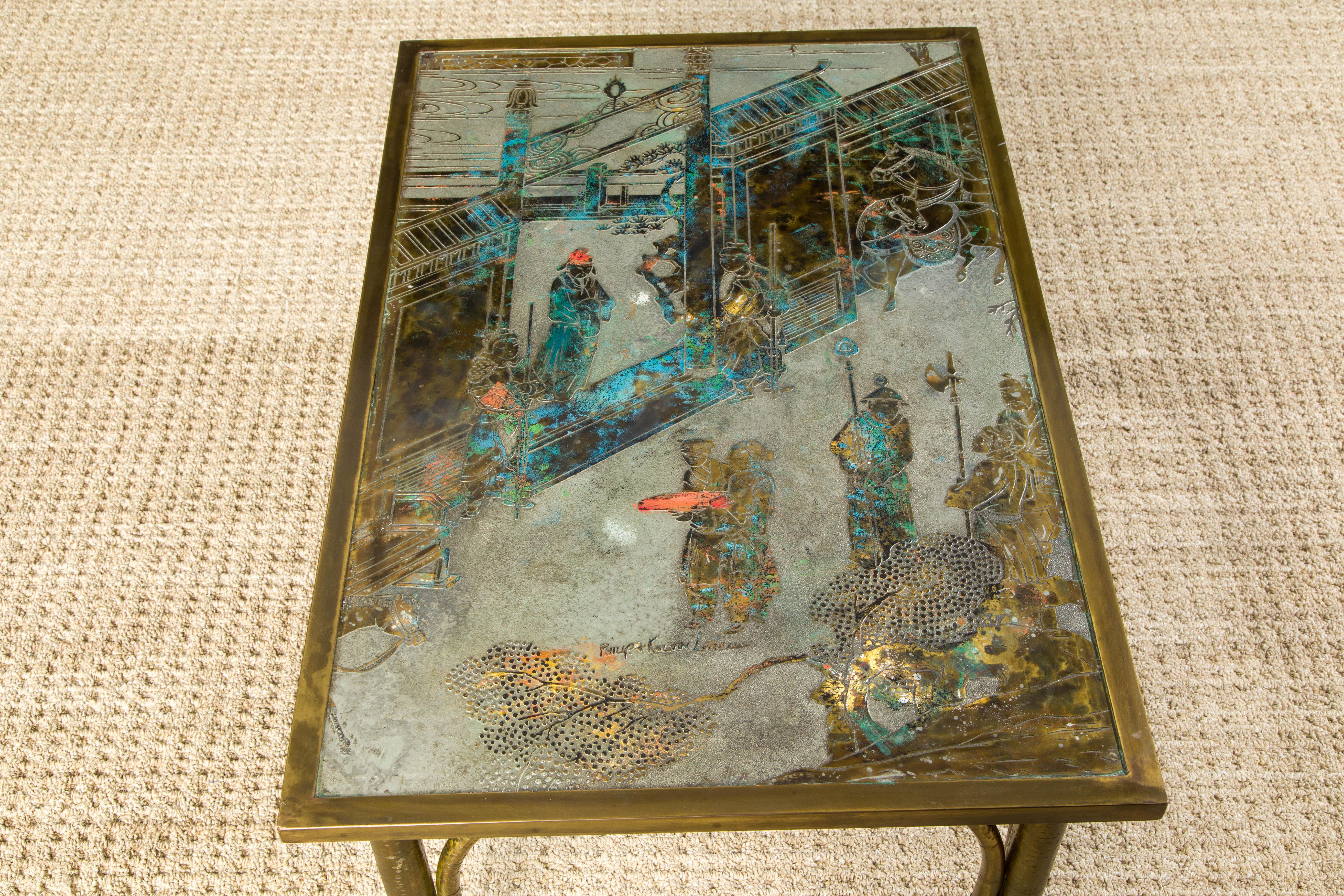 Bronze 'Chan' Coffee or Large End Table by Philip & Kelvin LaVerne, 1960s Signed For Sale 4