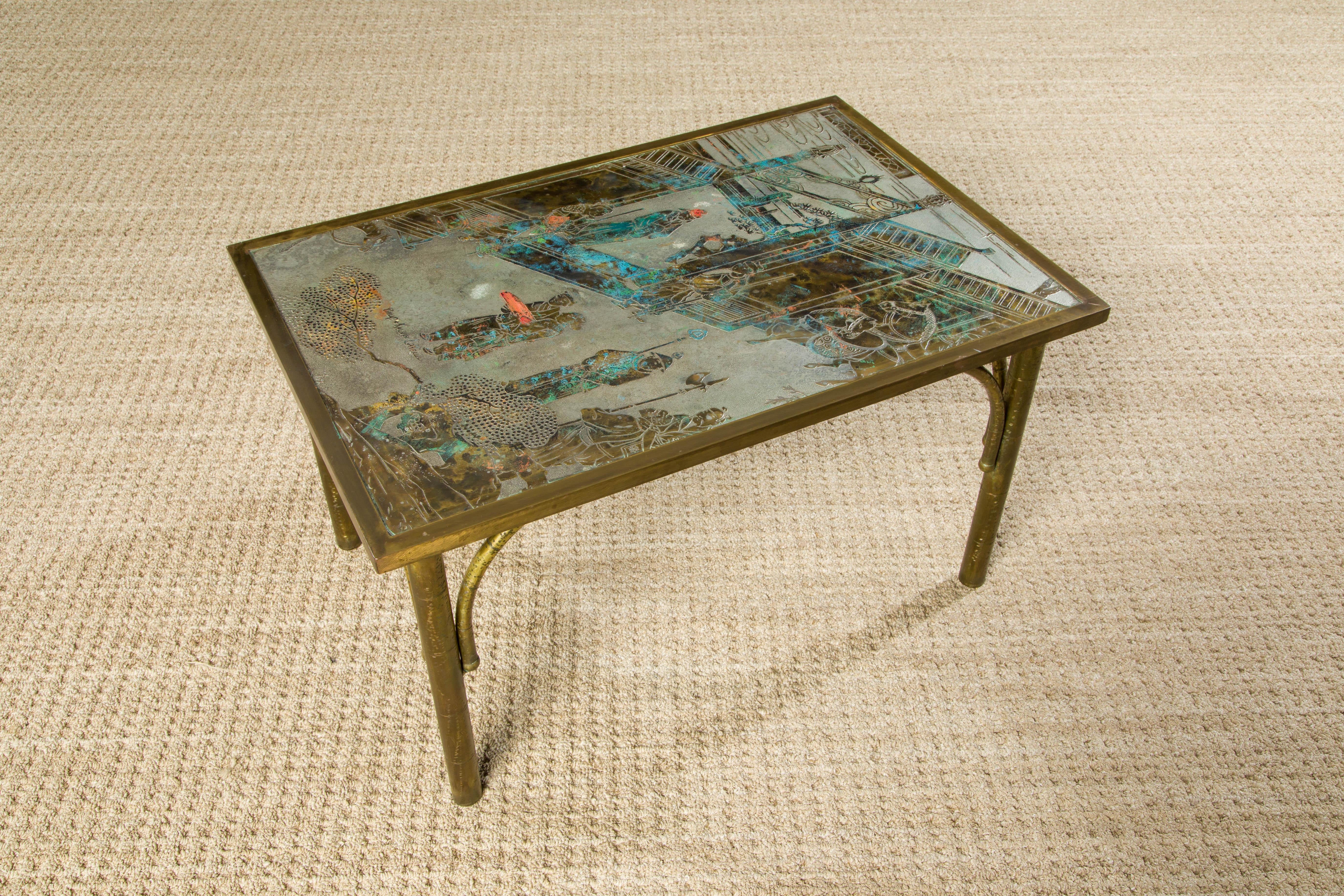 Bronze 'Chan' Coffee or Large End Table by Philip & Kelvin LaVerne, 1960s Signed For Sale 12