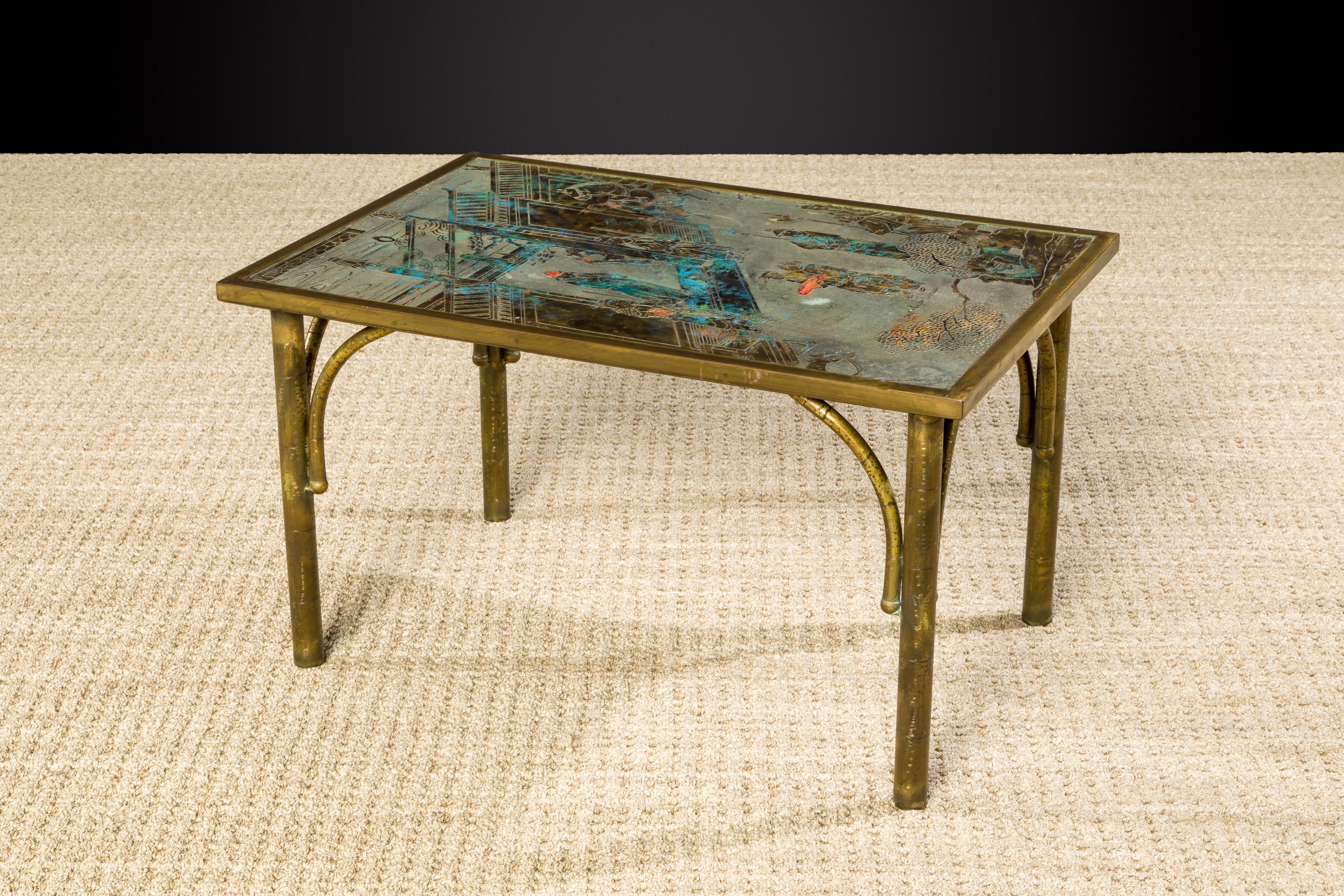 This is a rare iteration of the classic and highly sought after 'Chan' coffee table by father and son team, Philip and Kelvin LaVerne (New York), produced in the 1960s and signed with the artists names on the top (see photos). Ingeniously designed