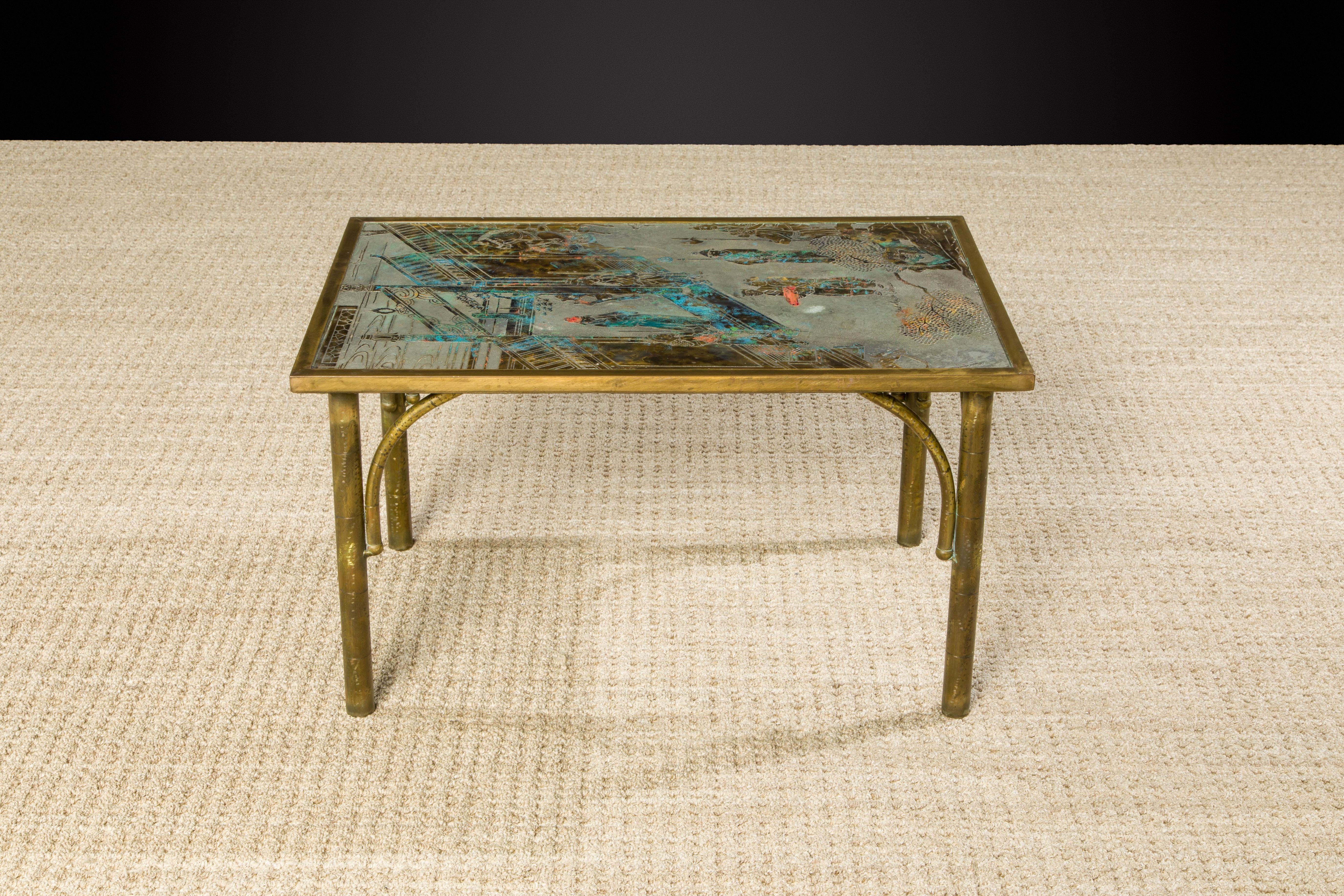 Etched Bronze 'Chan' Coffee or Large End Table by Philip & Kelvin LaVerne, 1960s Signed For Sale