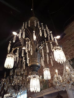 Bronze Chandelier in the Shape of an Umbrella with Pointed Glass Prisms