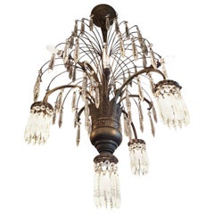 Bronze Chandelier in the Shape of an Umbrella with Pointed Glass Prisms