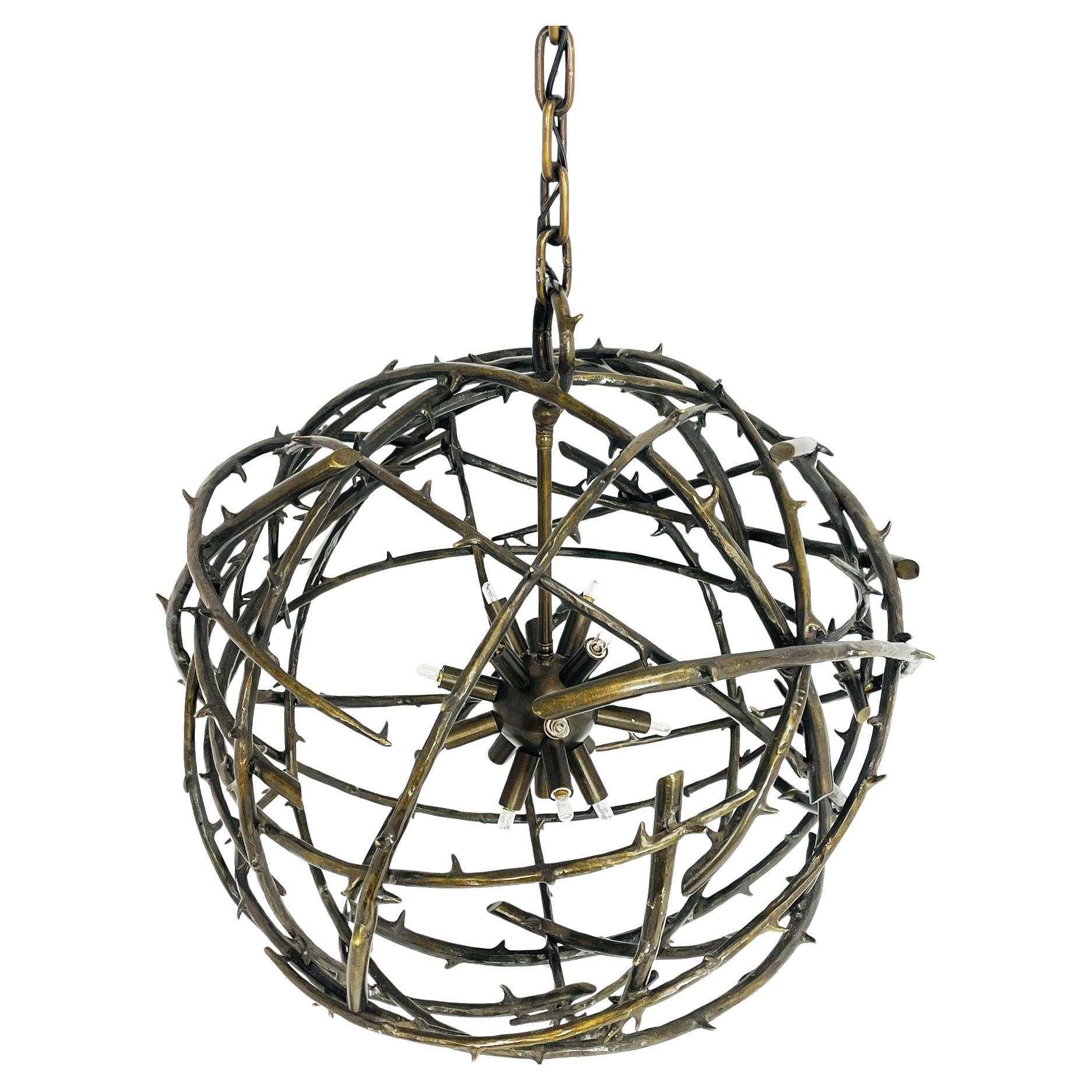 Bronze Chandelier in the Style of the "Rosier" Model by Herve Van Der Straeten