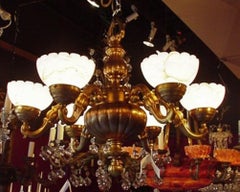 Bronze Chandelier with Alabaster Shades