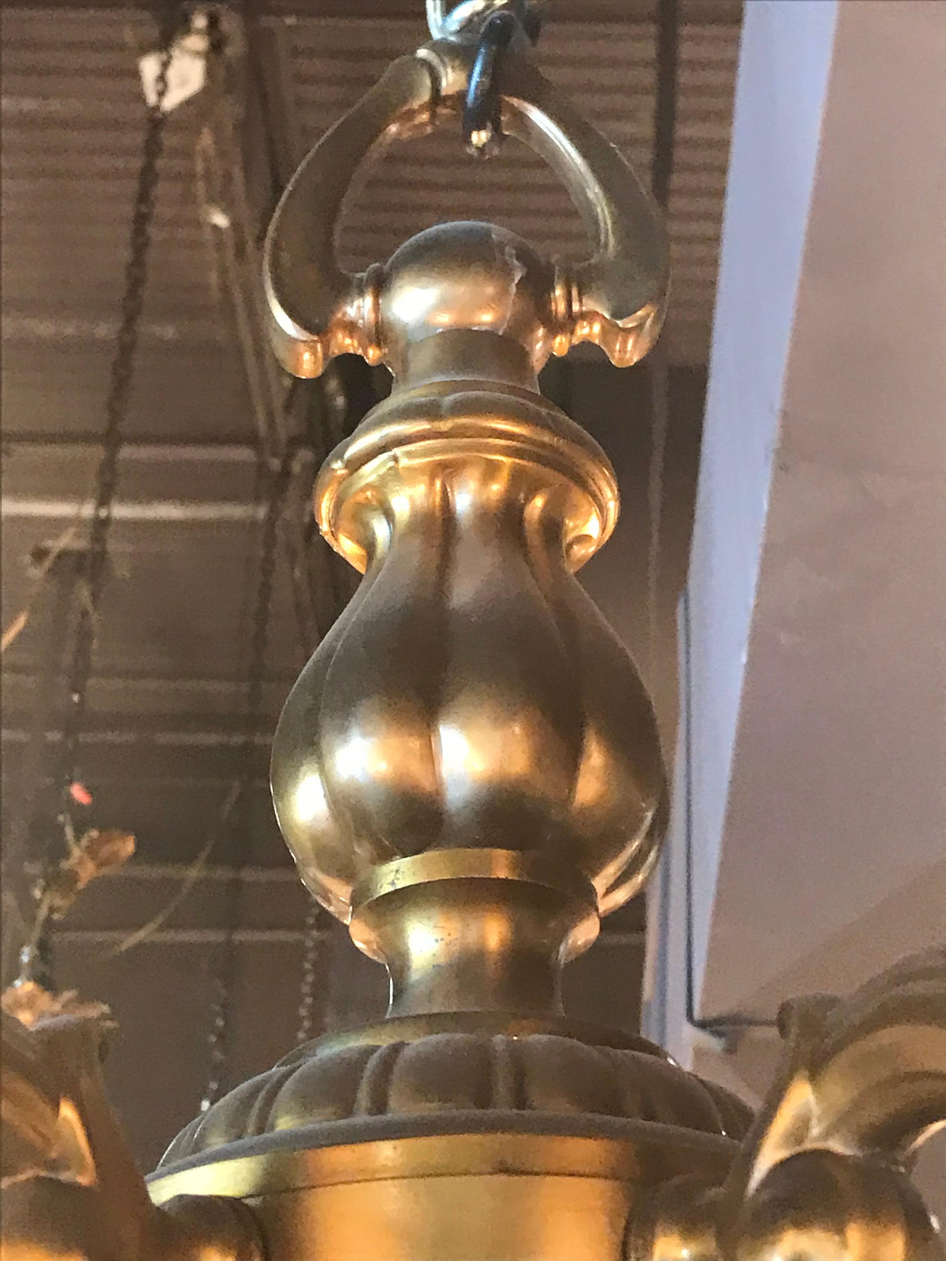 Gilt Bronze Chandelier with Alabaster Shades For Sale