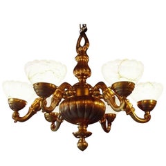 Vintage Bronze Chandelier with Alabaster Shades