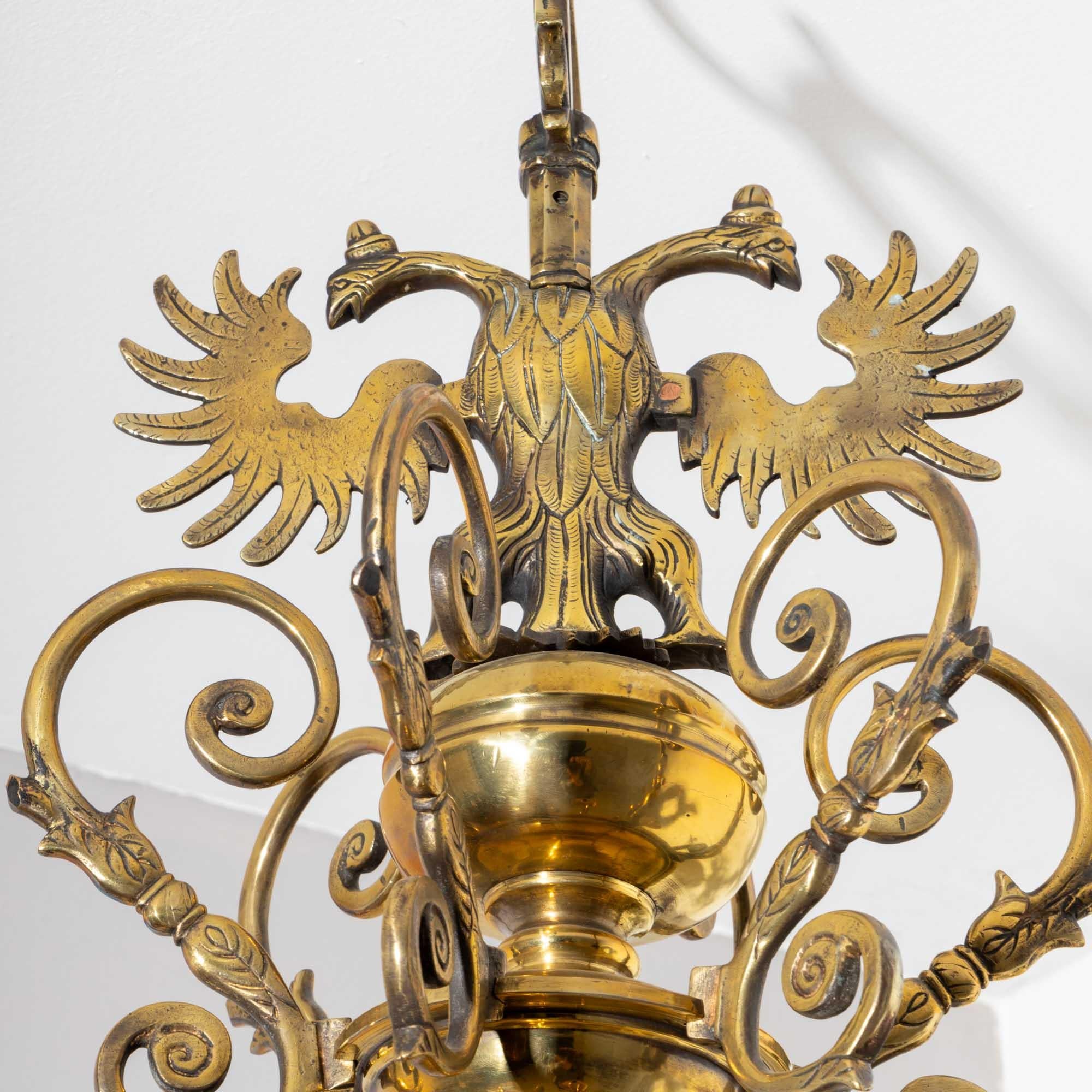 Bronze Chandelier with six arms, 19th century In Good Condition For Sale In Greding, DE