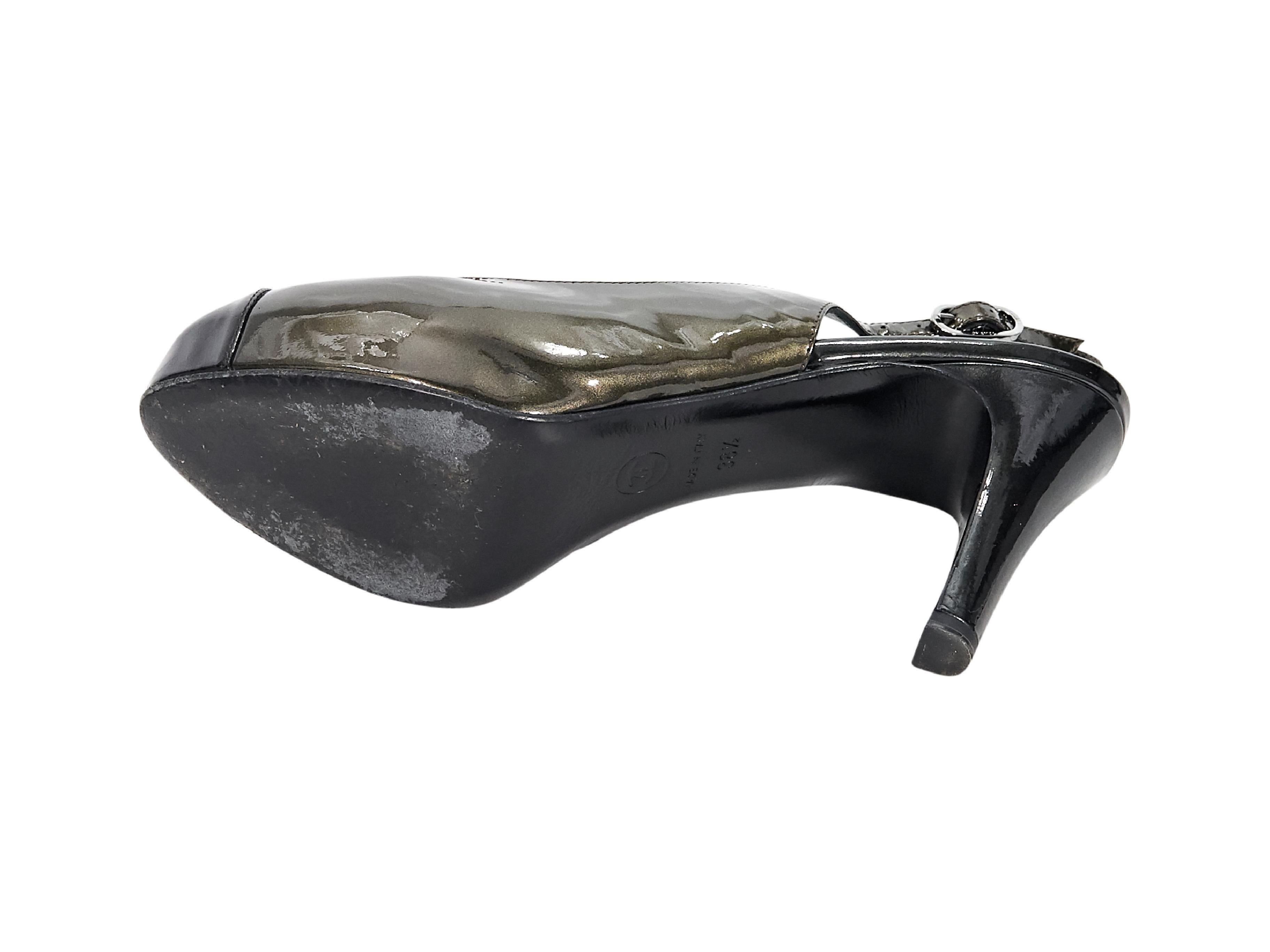Bronze Chanel Patent Leather Slingback Pumps In Good Condition In New York, NY