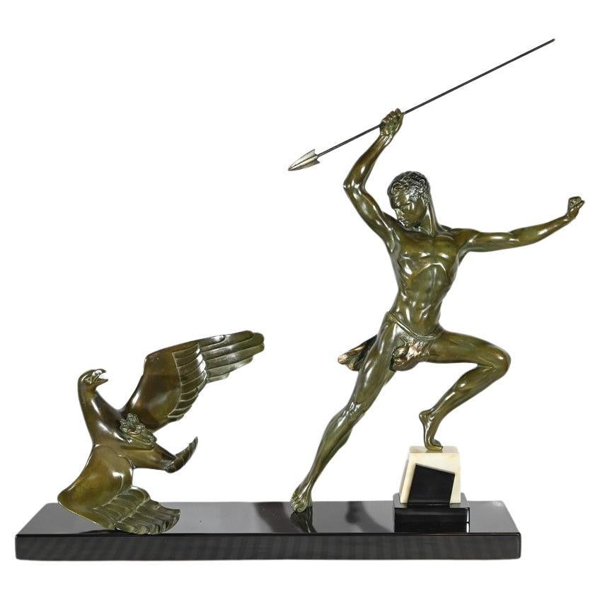 Bronce "Caza del Águila", firmado J.de Roncourt, Art Decó - 1930