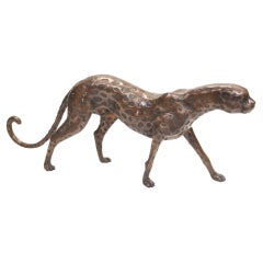 Bronze Cheetah Cat Statue Art Deco Panther Casting