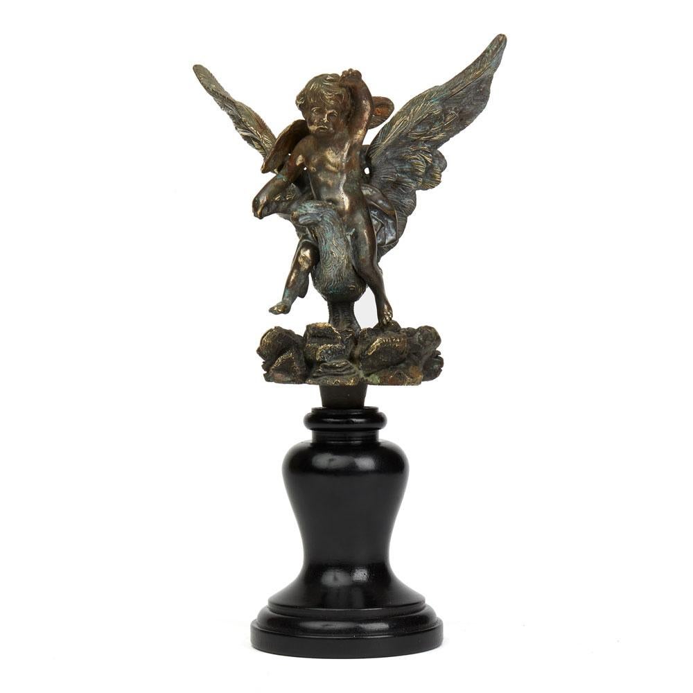 Bronze-Brunnenkopf-Skulptur mit Cherub und Vultur, 18. Jahrhundert im Angebot
