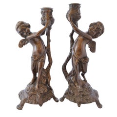 Vintage Bronze Cherub Candlesticks