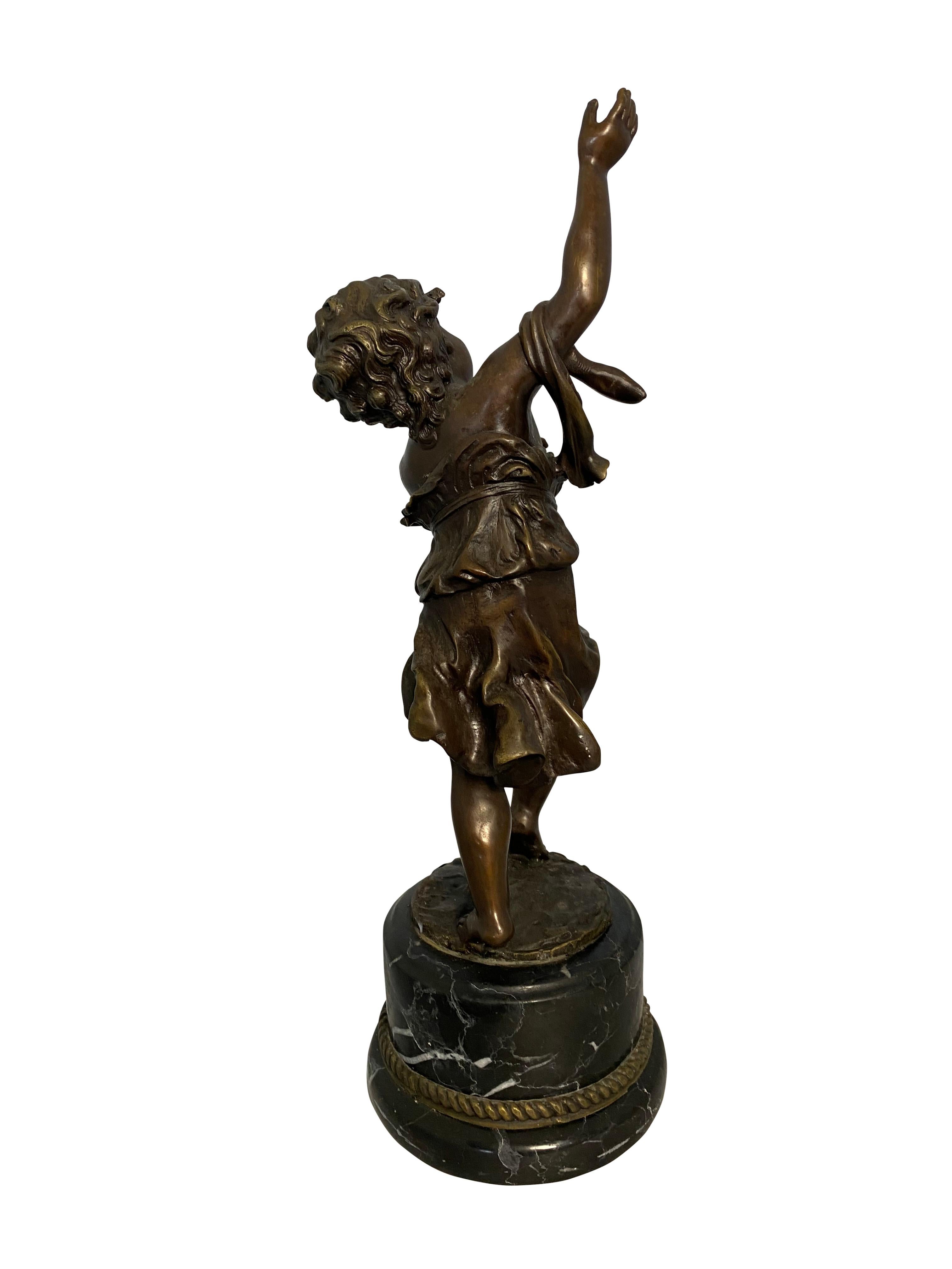 Bronze Cherub Child on Marble Base, 20th Century In Good Condition For Sale In London, GB