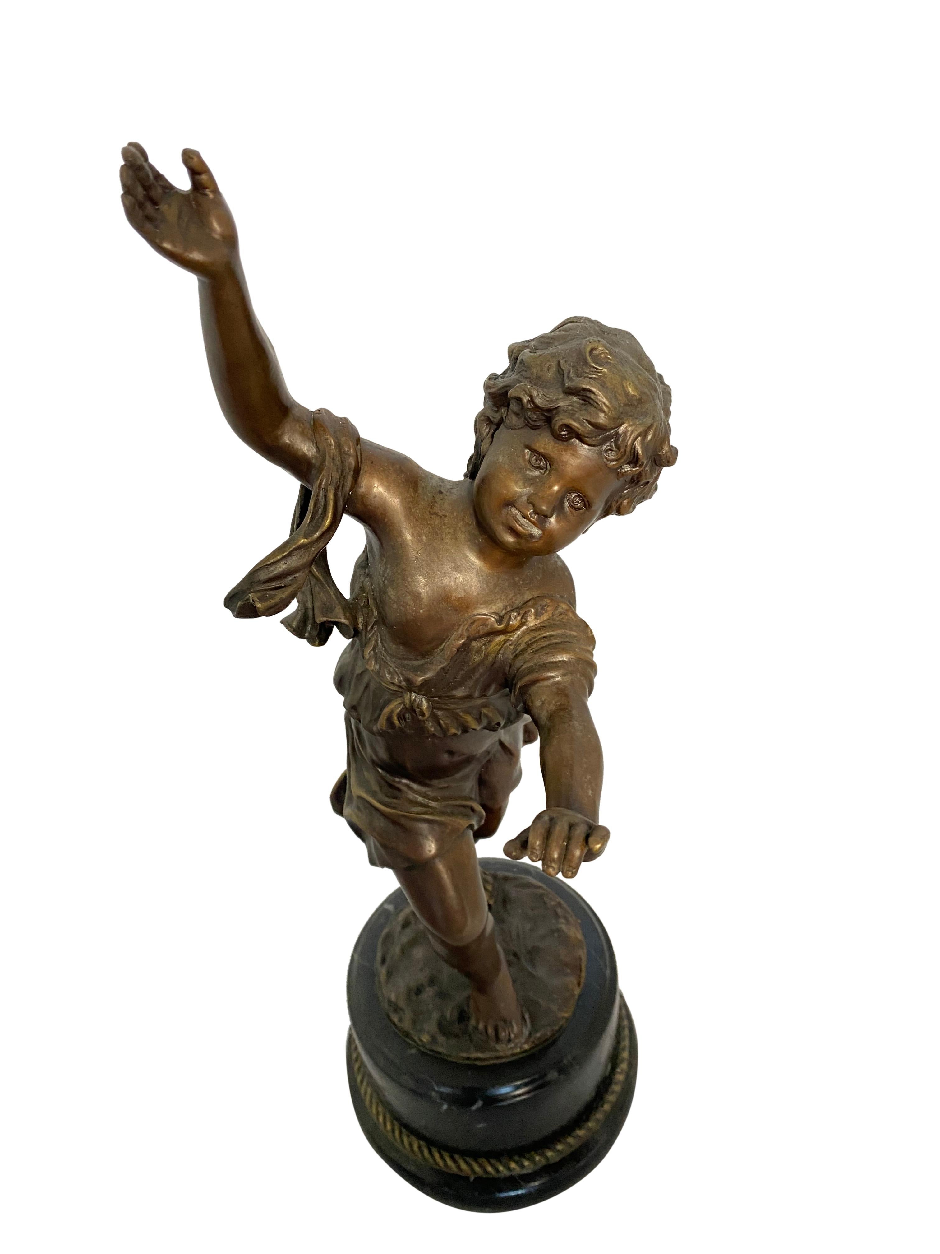 Bronze Cherub Child on Marble Base, 20th Century For Sale 3