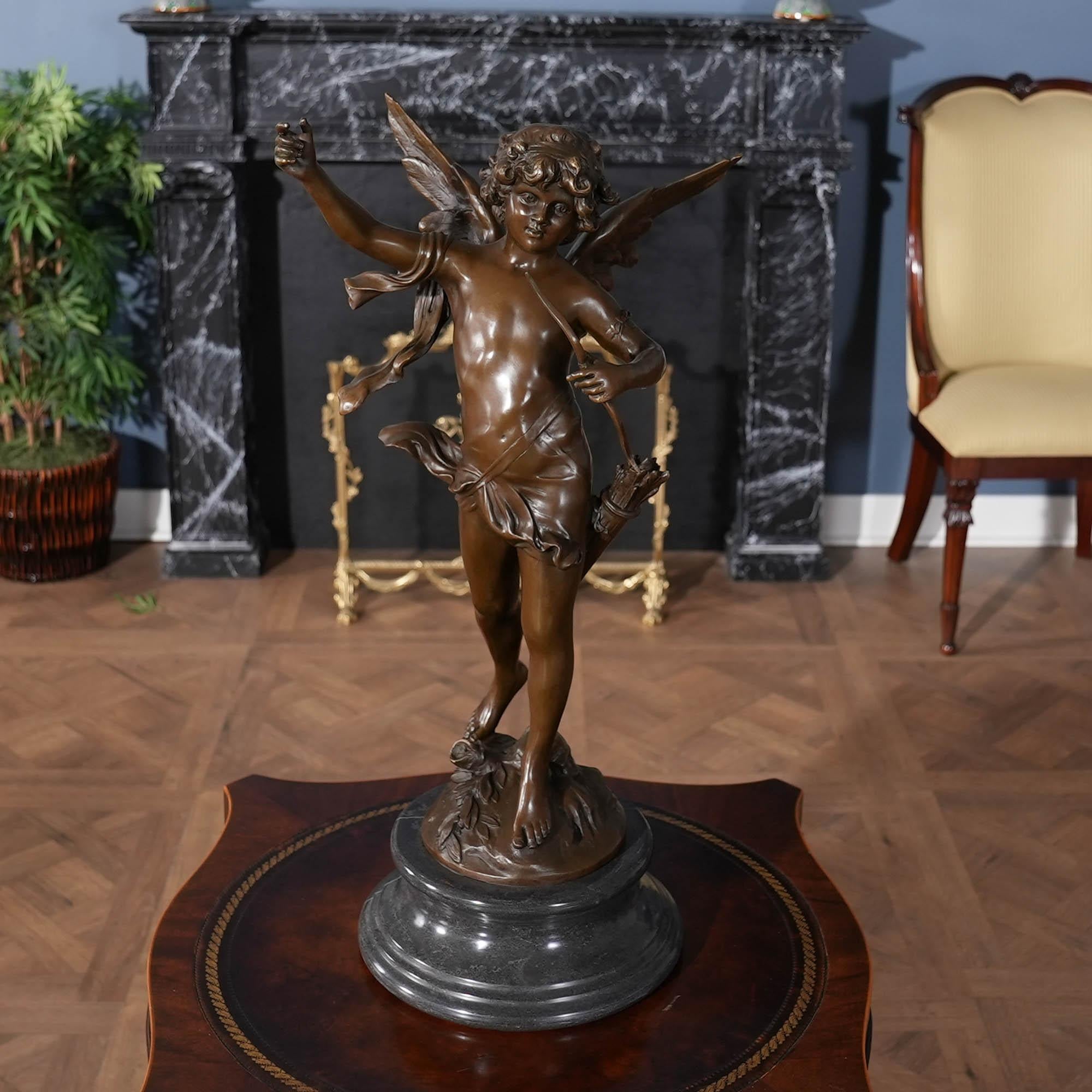 Graceful even when standing still the Bronze Cherub on Marble Base is a striking addition to any setting. Using traditional lost wax casting methods the Bronze Cherub statue has hand chaised details added to give a high level of detail to the