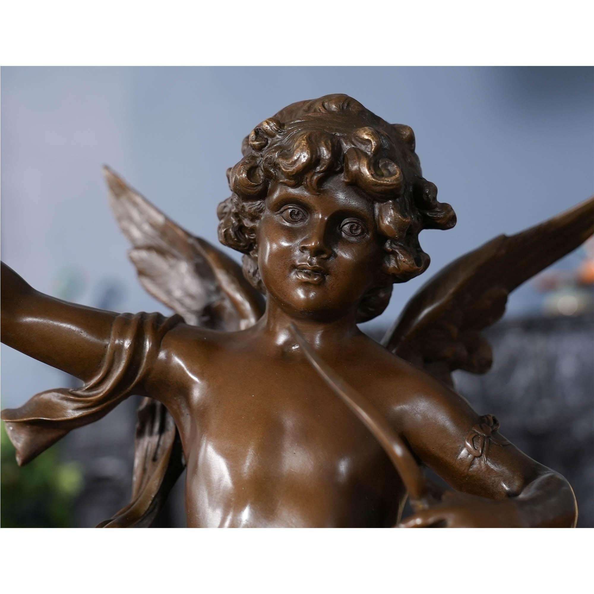 Bronze Cherub on Marble Base In New Condition For Sale In Annville, PA