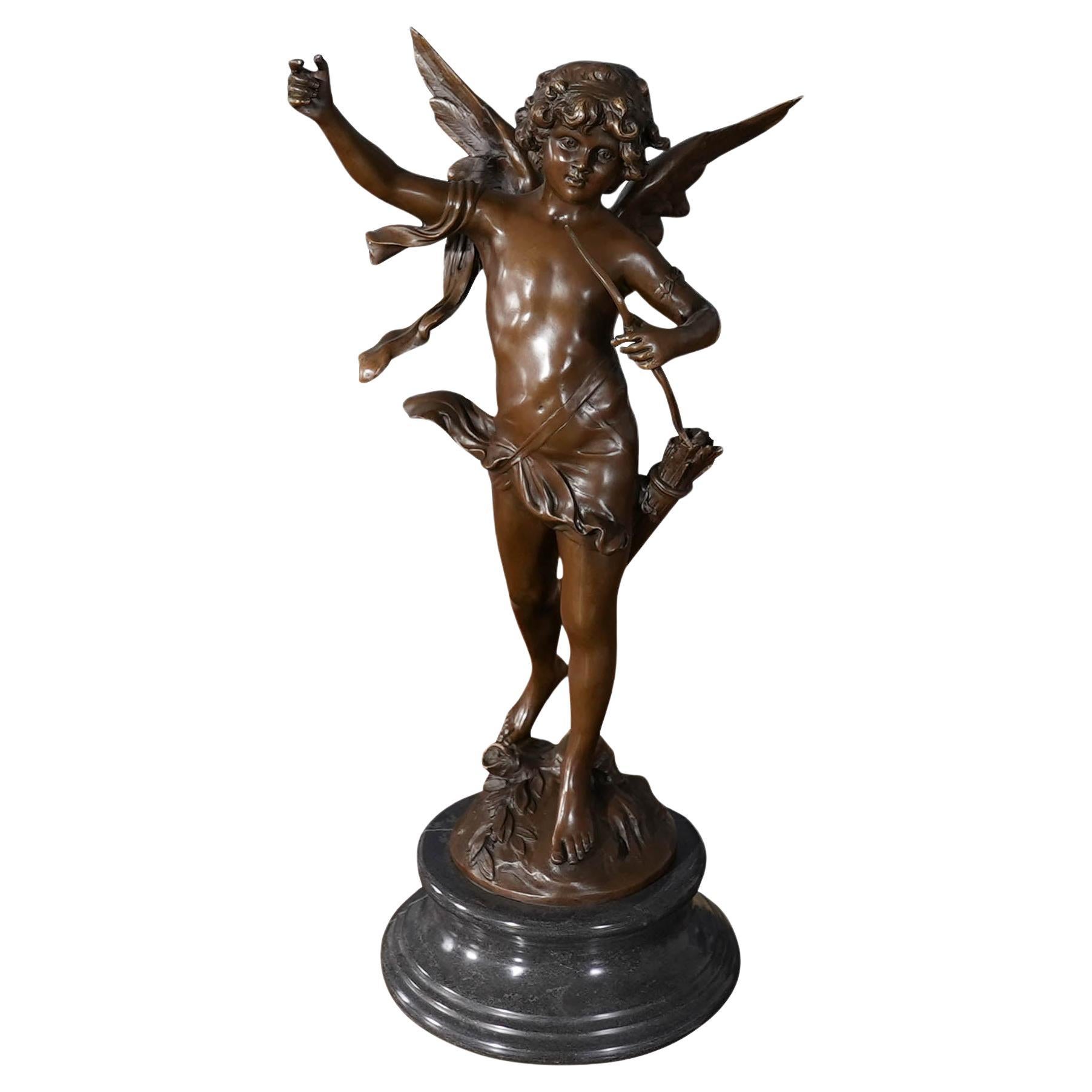 Bronze Cherub on Marble Base For Sale