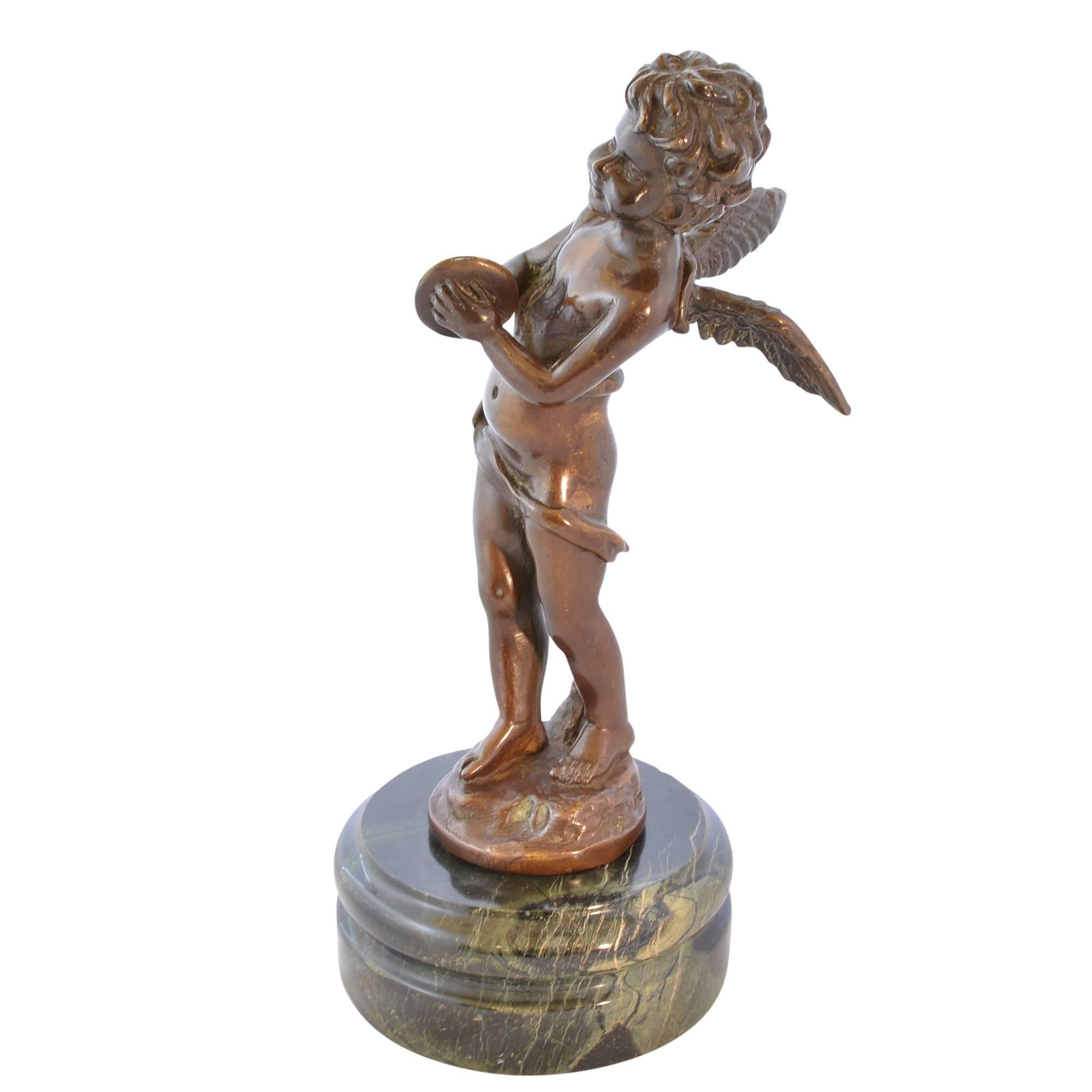 Art Nouveau Bronze Cherub Sculpture Recast of Auguste Moreau For Sale