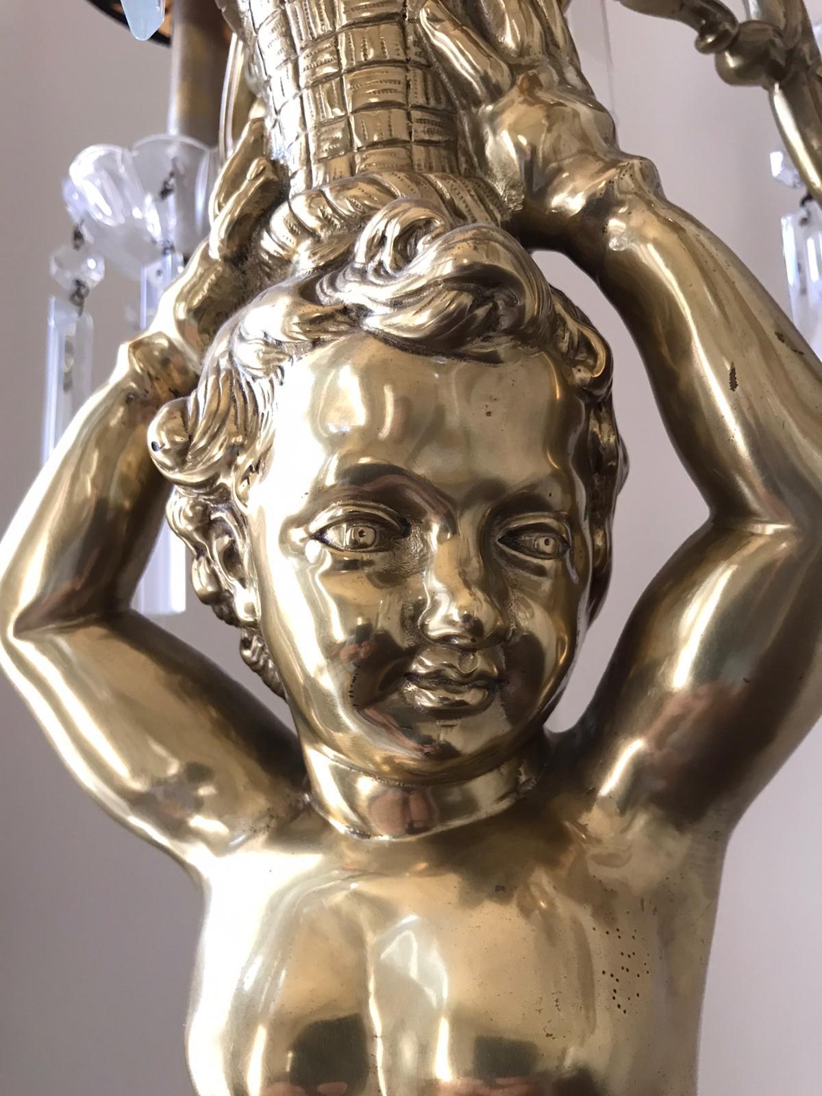 Bronze Cherub Statue with Chandelier, Italy 1940s For Sale 1