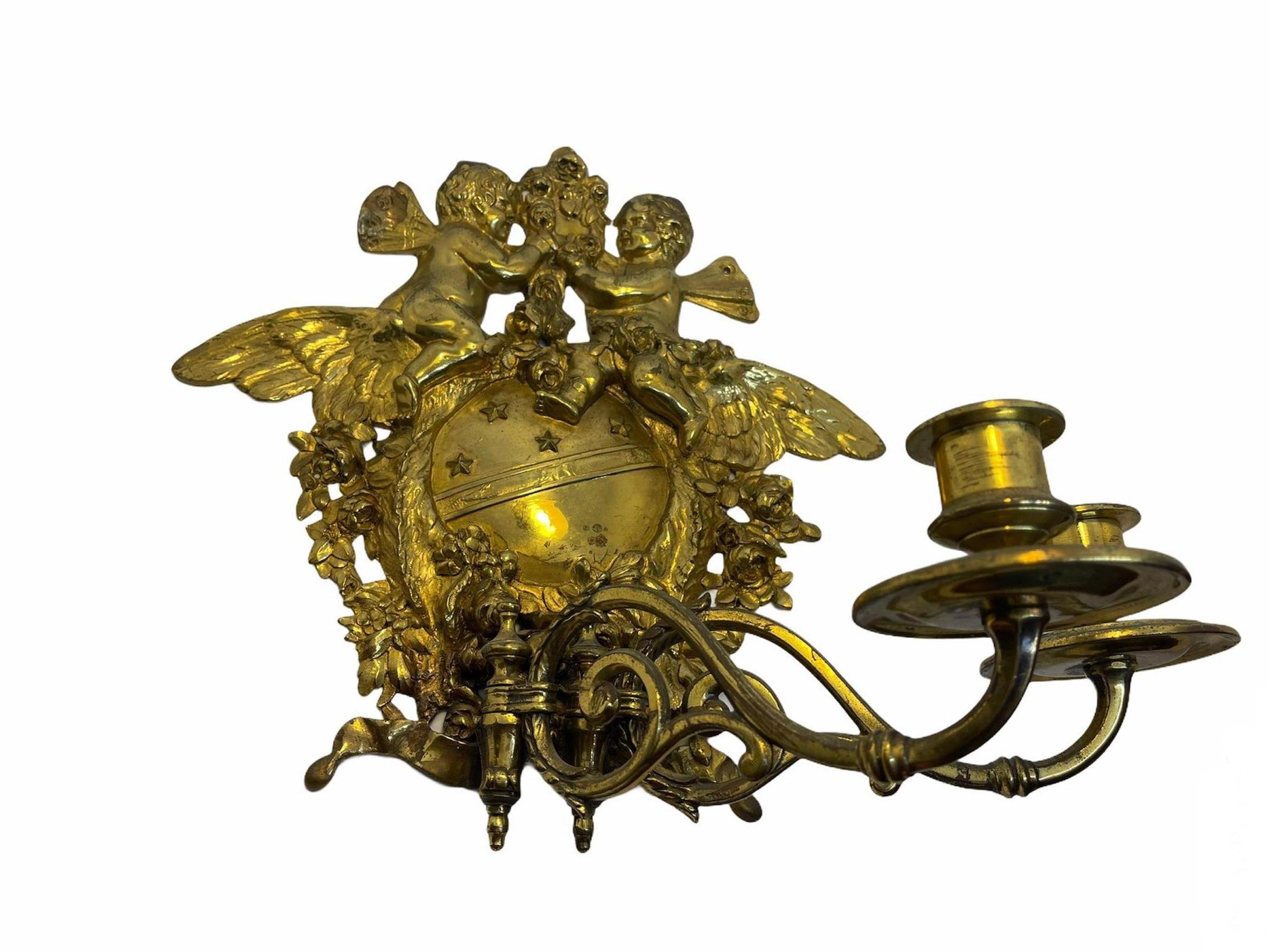 Bronze Cherub Wall Sconce or Wall Candleholder For Sale 3