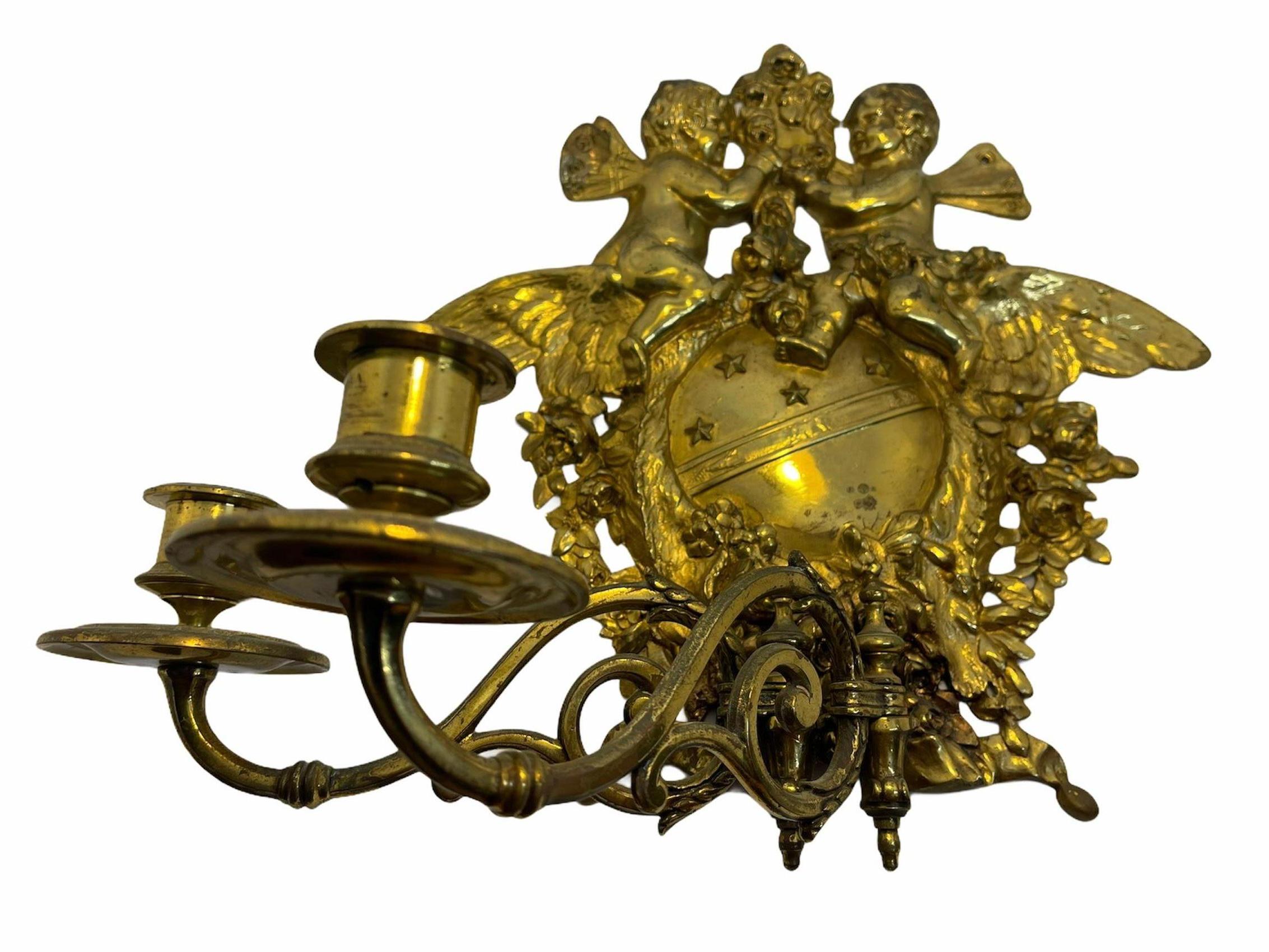Bronze Cherub Wall Sconce or Wall Candleholder For Sale 4