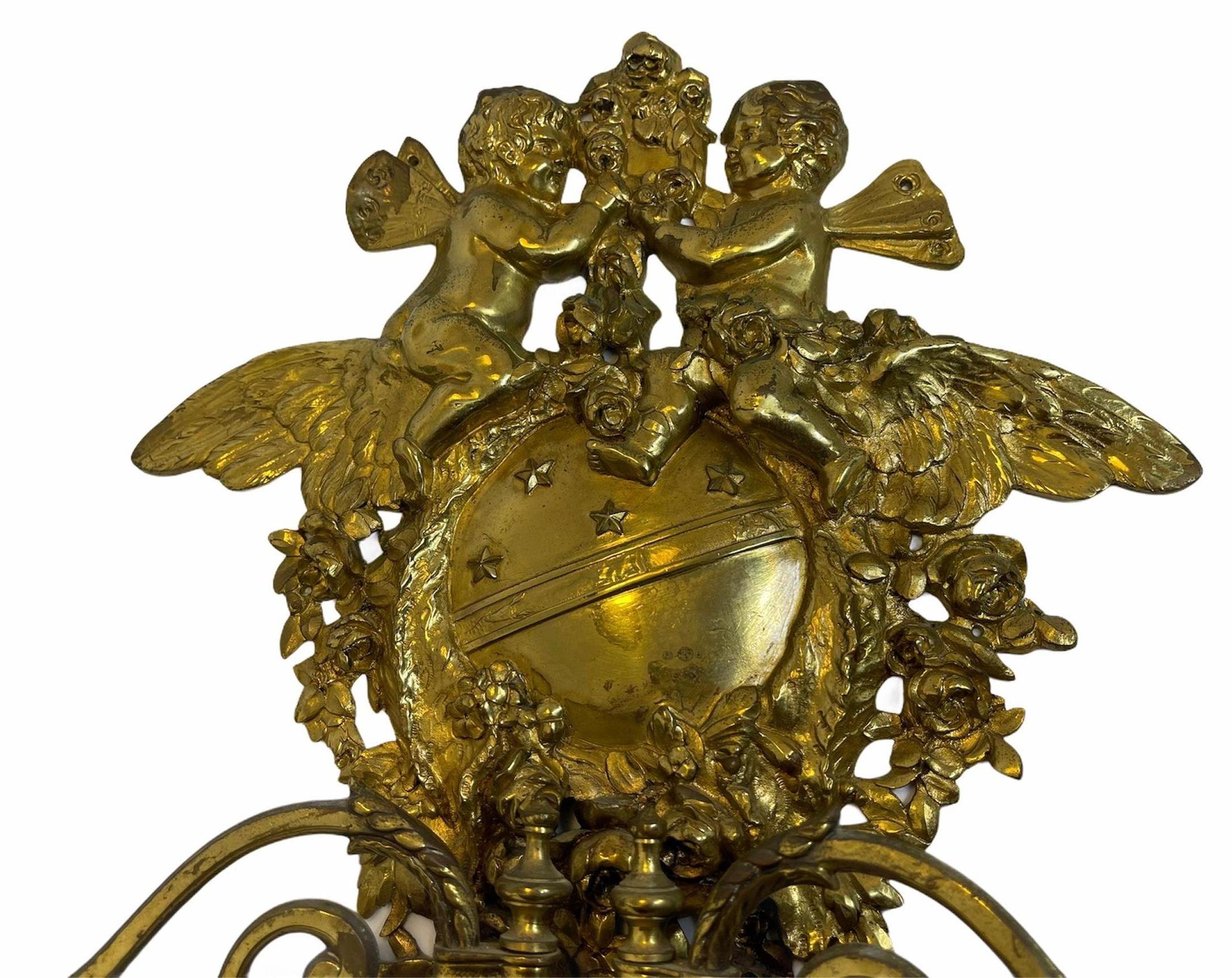 Bronze Cherub Wall Sconce or Wall Candleholder For Sale 6