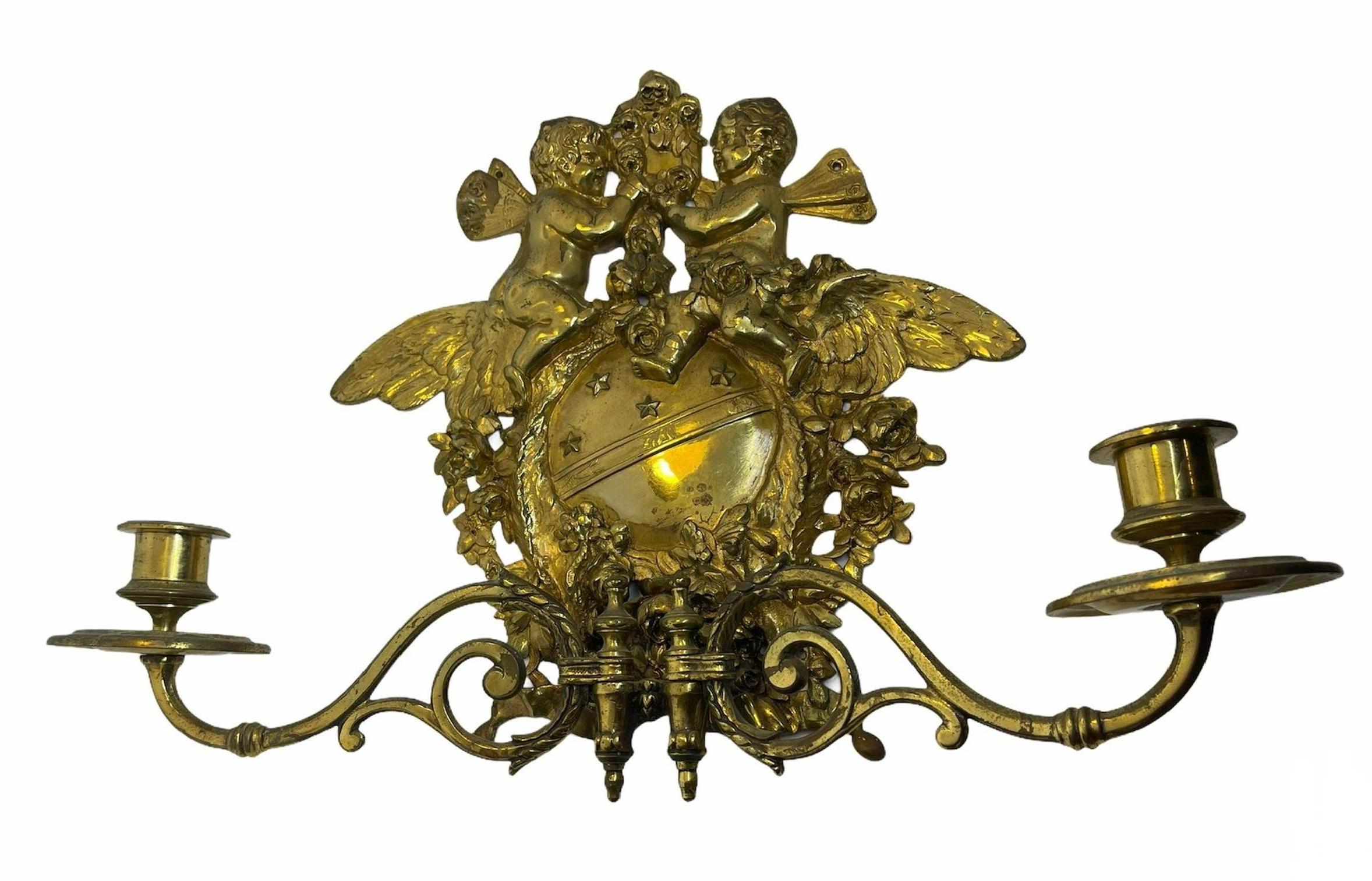 Bronze Cherub Wall Sconce or Wall Candleholder For Sale 7