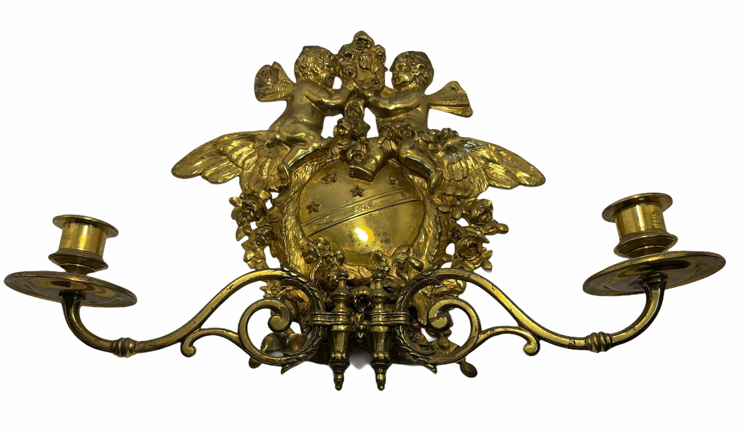 Bronze Cherub Wall Sconce or Wall Candleholder For Sale 10