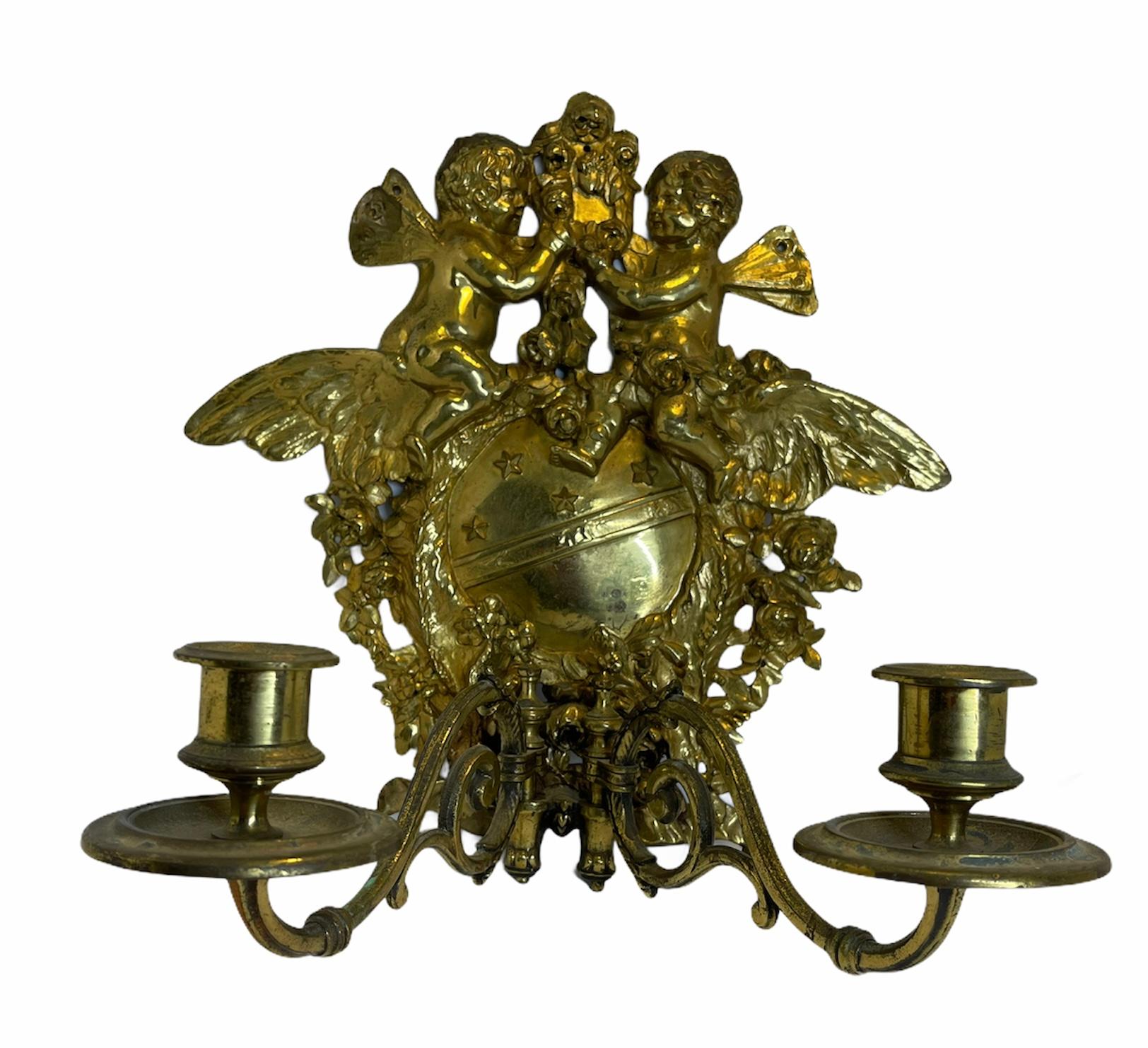 Candelabro de pared o candelabro de pared Querubín de bronce Victoriano en venta