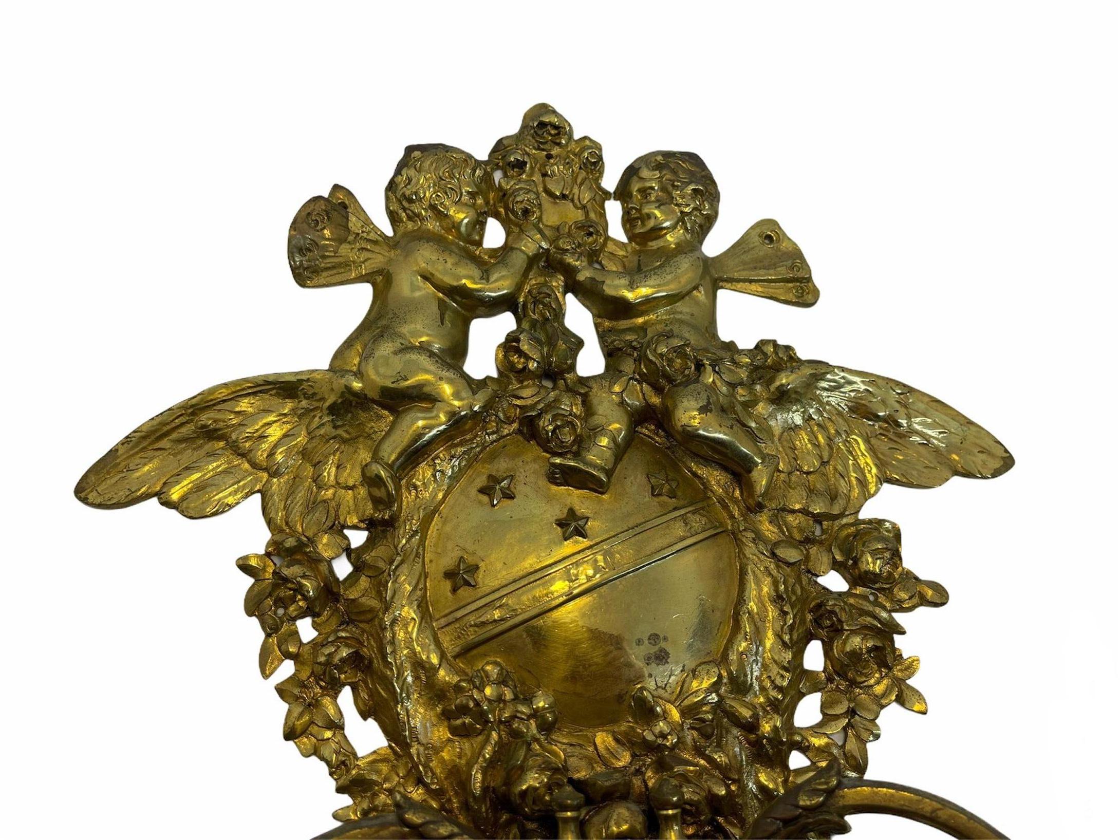 Unknown Bronze Cherub Wall Sconce or Wall Candleholder For Sale