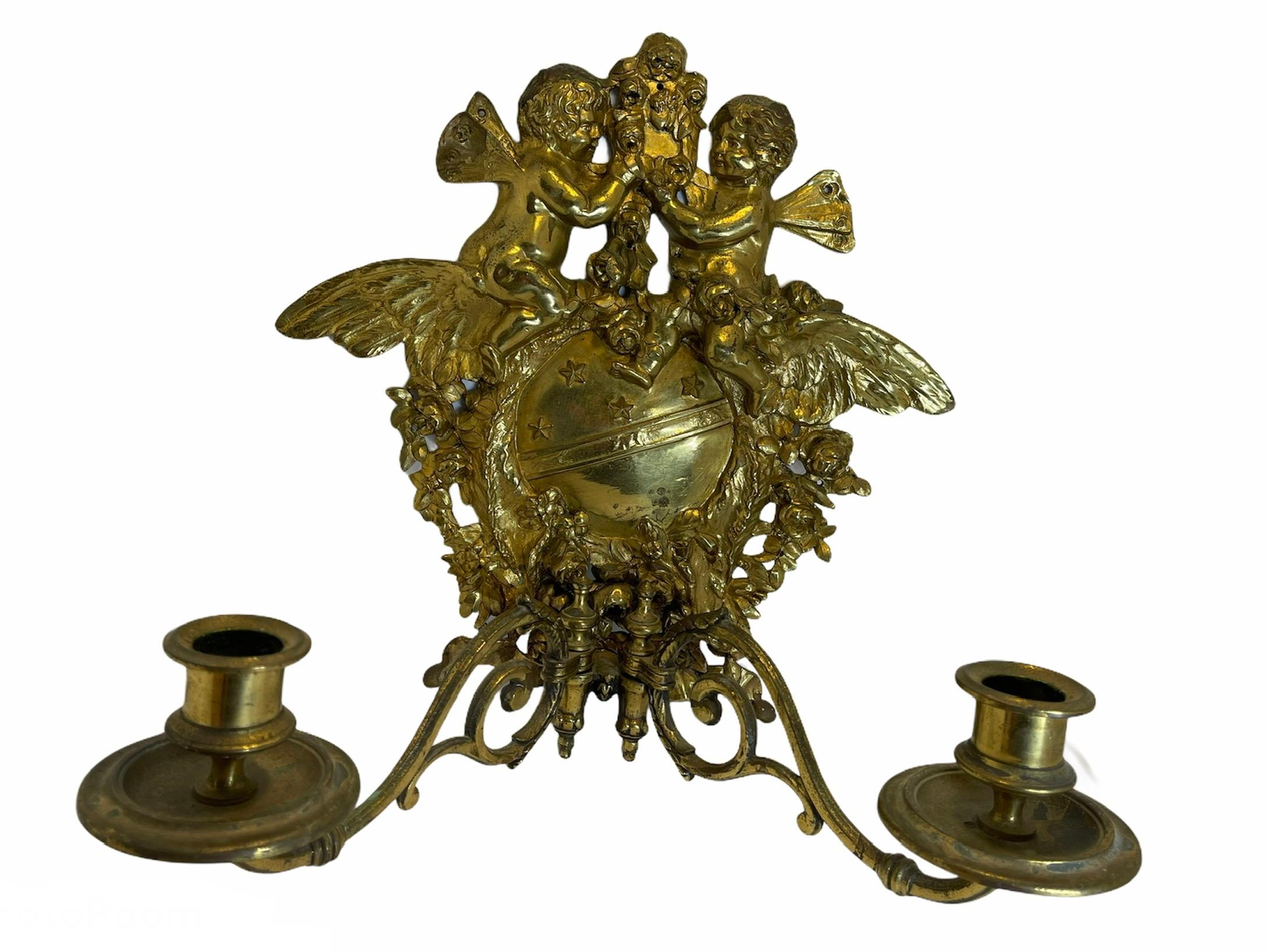 Cast Bronze Cherub Wall Sconce or Wall Candleholder For Sale