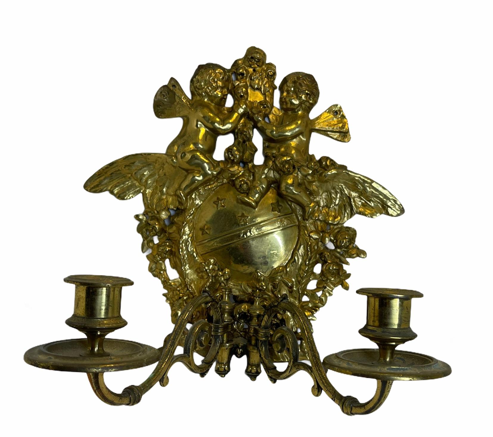 Bronze Cherub Wall Sconce or Wall Candleholder In Good Condition For Sale In Guaynabo, PR
