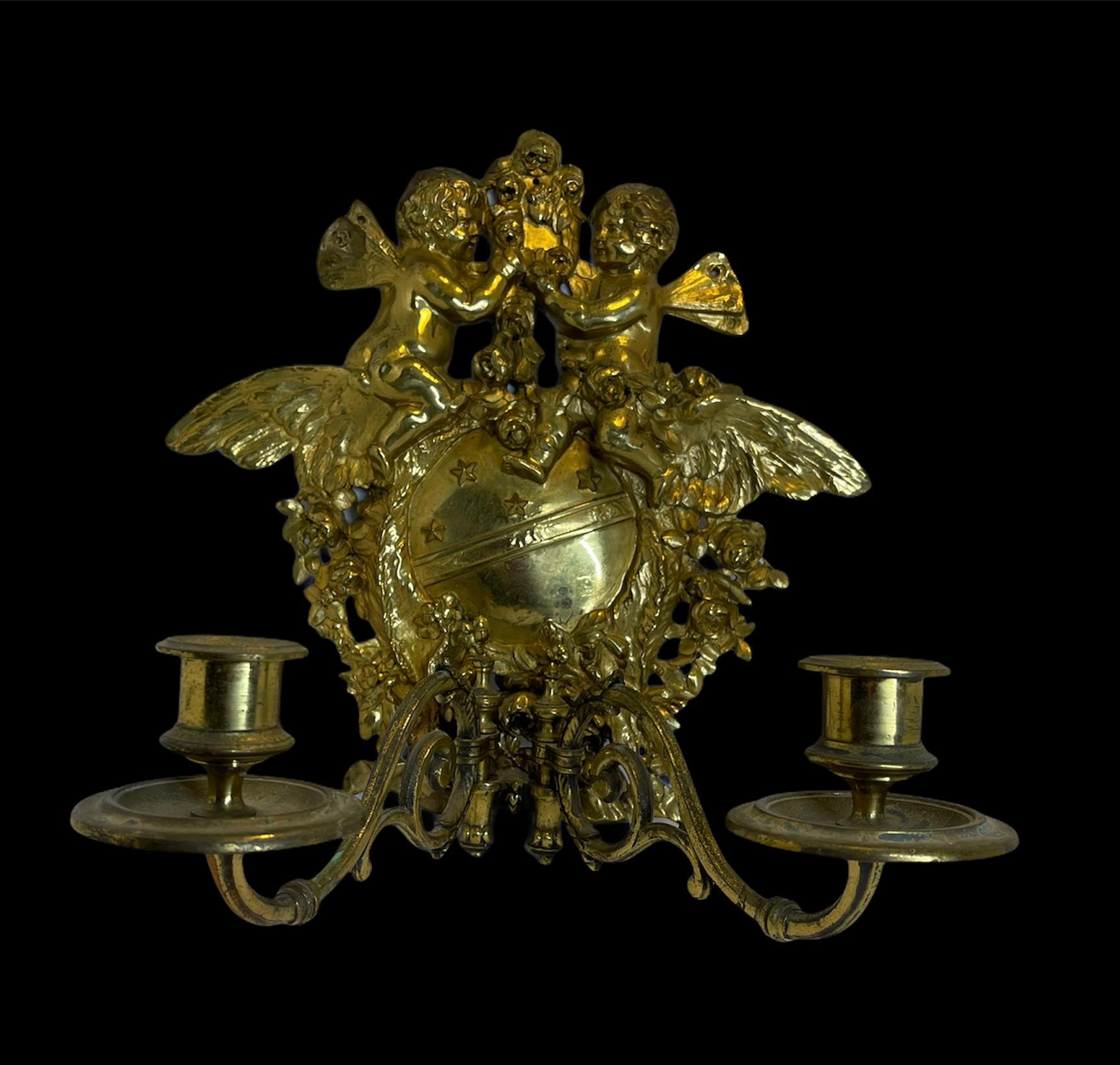 20th Century Bronze Cherub Wall Sconce or Wall Candleholder For Sale