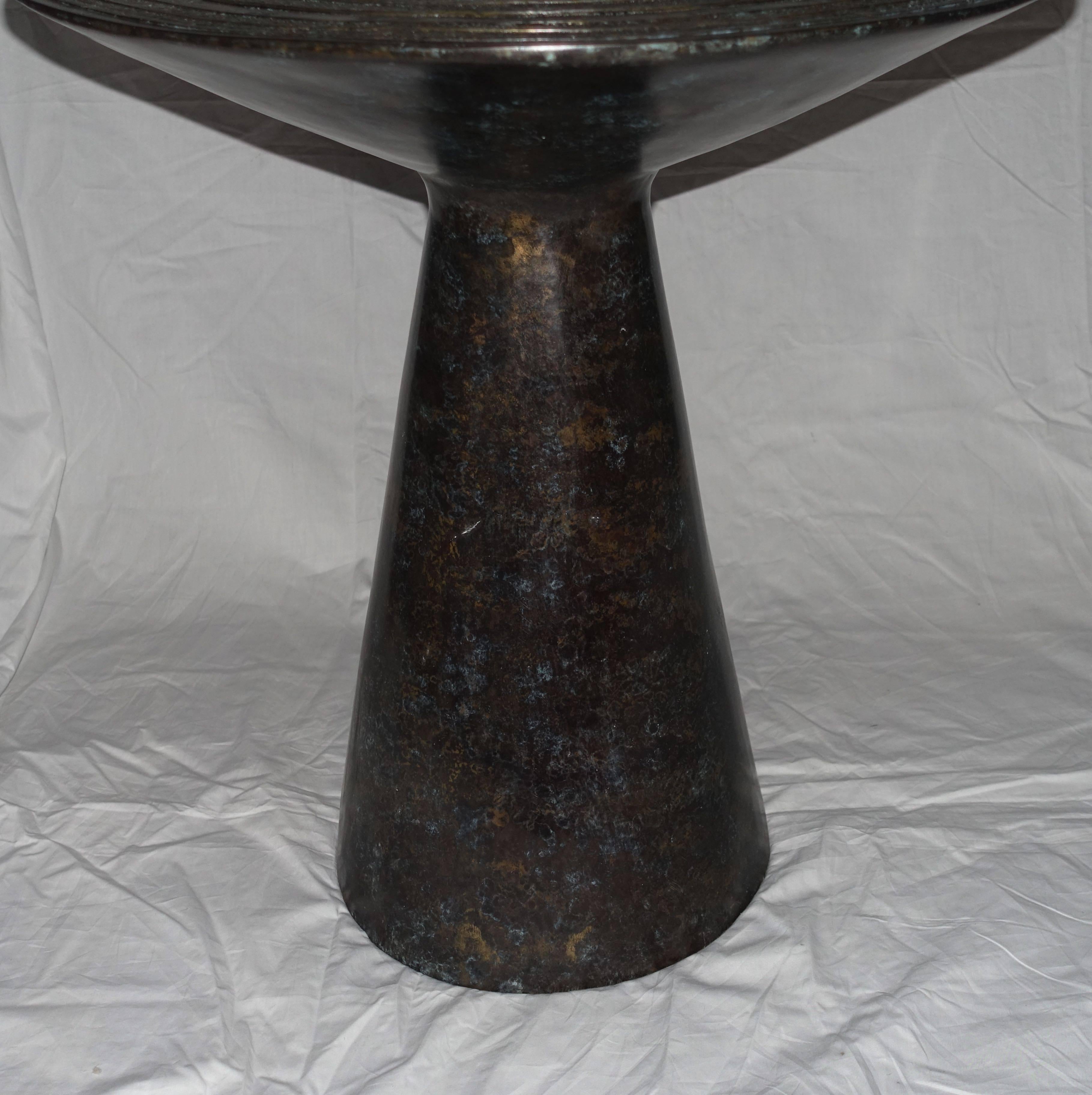 Cambodian Bronze Chieftain Drum Design Top Side Table, Germany, Contemporary For Sale