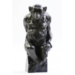 Bronze Chimpanzee Named "Socrate and his Turtle" by Damien Colcombet, France