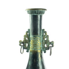 Bronze Chinese Antique Amphora Dragon Flower Carved Oriental Vessel Vase